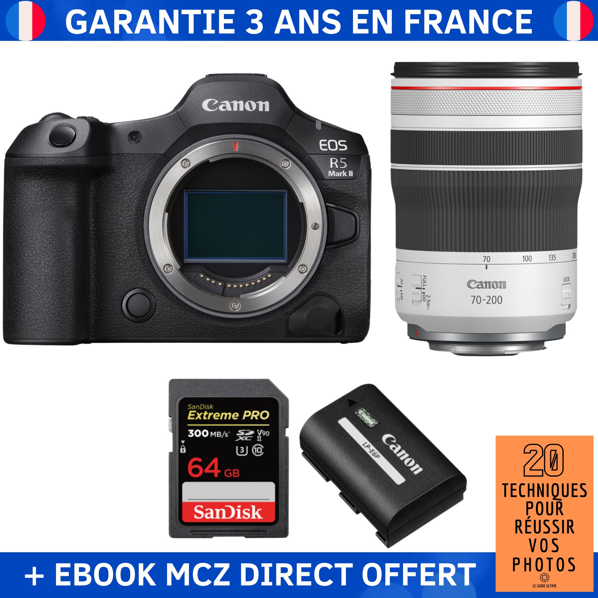 Canon EOS R5 Mark II + RF 70 200mm f4 IS USM + 1 SanDisk Extreme PRO UHS II SDXC 300 MB/ + 1 Canon LP E6P + Ebook '20 Techniques pour Réussir vos Photos' Appareil Photo Hybride Canon - vue 5