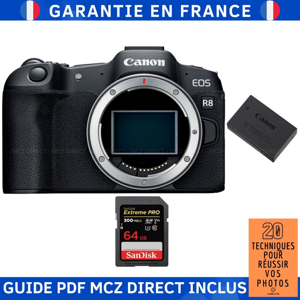 Canon EOS R8 + 1 SanDisk Extreme PRO UHS II SDXC 300 MB/ + 1 Canon LP E17 + Guide PDF MCZ DIRECT '20 TECHNIQUES POUR RÉUSSIR VOS PHOTOS - vue 3