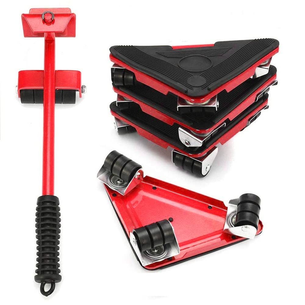 Deplace Meuble a Roulette, Kit de Deplace Meuble Lourd, Lot de 5 Patins de Déplacement pour Meubles Lourds, Patins Rotatifs à 360 Degrés, Charge Maximale : 300 kg (rouge)