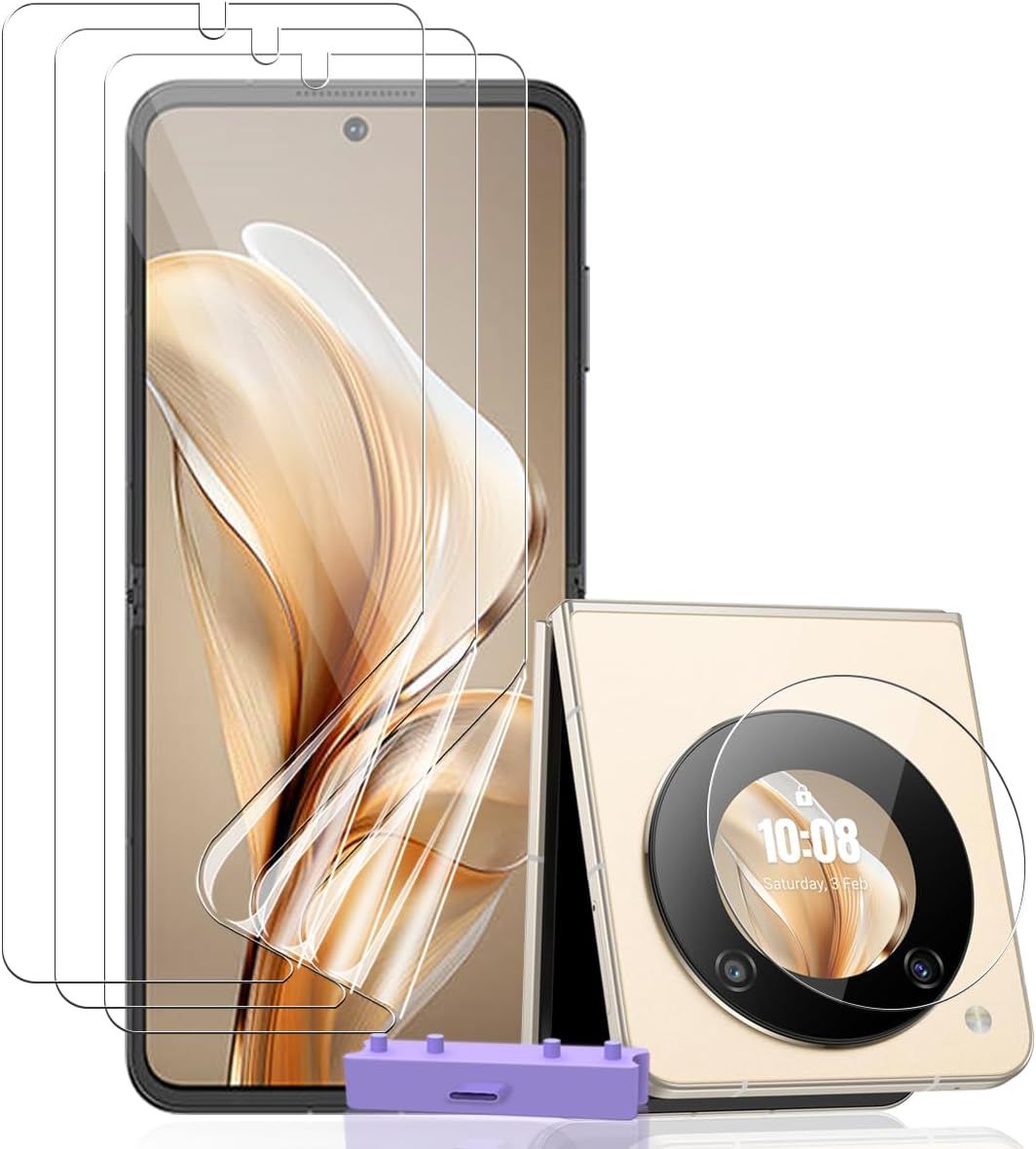 4 Pièces Protection D'écran Pour Zte Nubia Flip 5g, Protecteur D'écran Tpu Film 3 Pièces Et Verre Trempé Protection D'objectif 1 Pièces. Haute Définition Protection Pour Zte Nubia Flip 5g