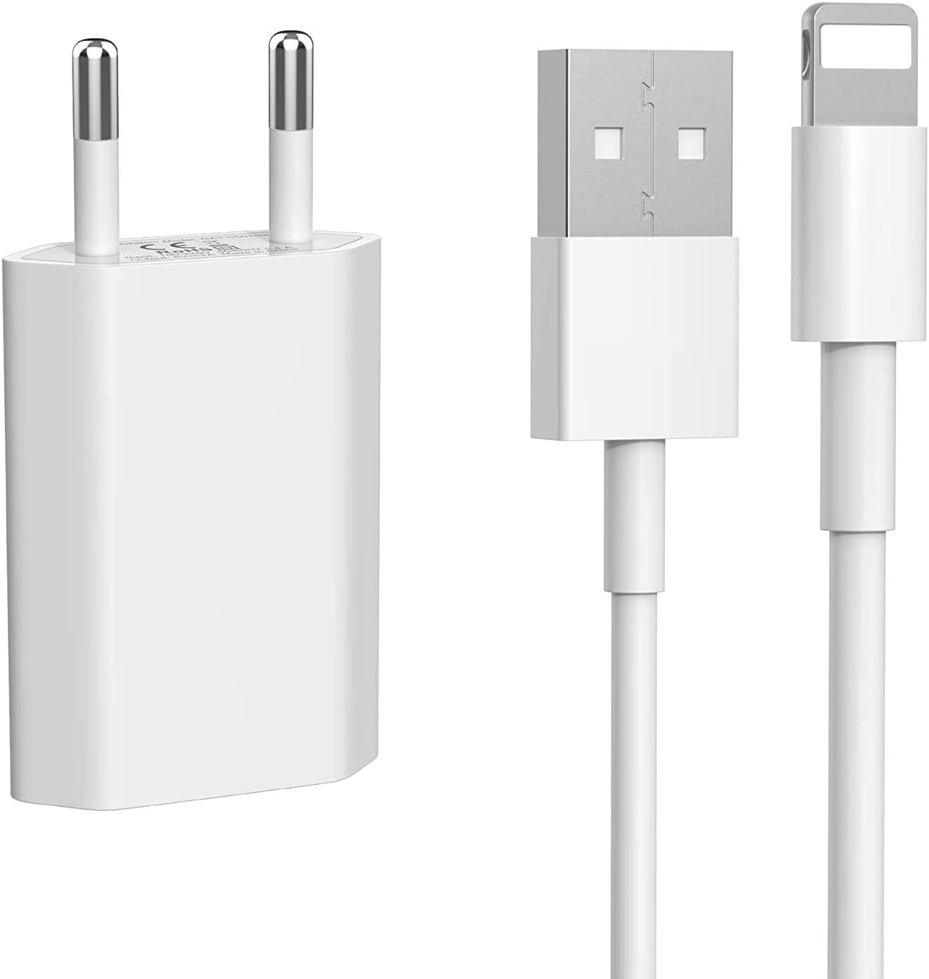 Chargeur Pour Iphone 11, 8, Xr, Se, X, Xs, Xs , 7, 6, 10, 12, 13, 14, 8 Plus, 7 Plus, 6S, Airpods, Ipad, 5V 1A Usb Adaptateur Secteur Avec Câble Pour Apple