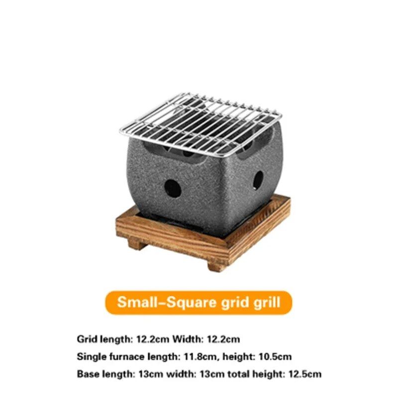 Plaque de barbecue en fonte japonaise,petit four en alliage d'aluminium,grill à charbon de bois japonais,four à Kebab,grill d'intérieur sans fumée - Type 12cm and Grid