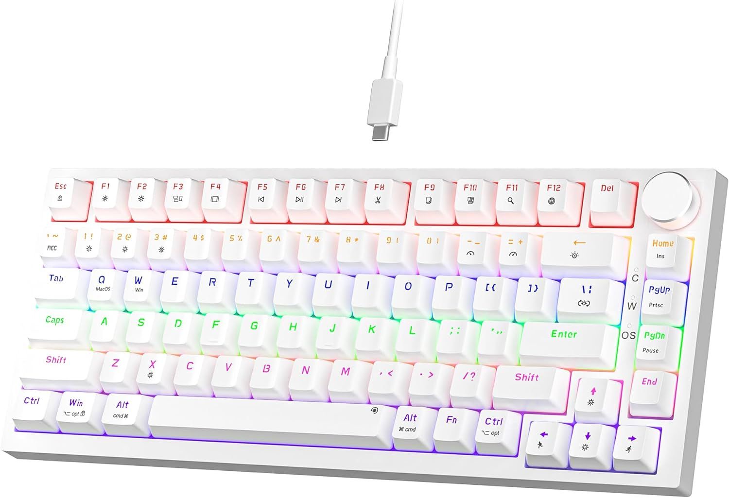 GM326 Clavier Gamer Mécanique TKL Filaire,Mini 75% Retroeclairé,Blanc Touches Anti-Ghosting Remplaçable à Chaud avec Bouton,Switch Rouge pour PC/Win/Mac,QWERTY