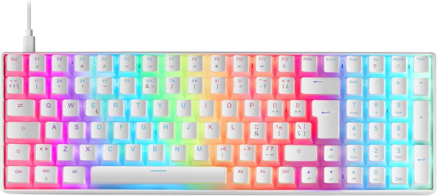 Clavier Mécanique Blanc RGB,Compact 96%,Switch Outemu SQ Bleu,Portugais-US