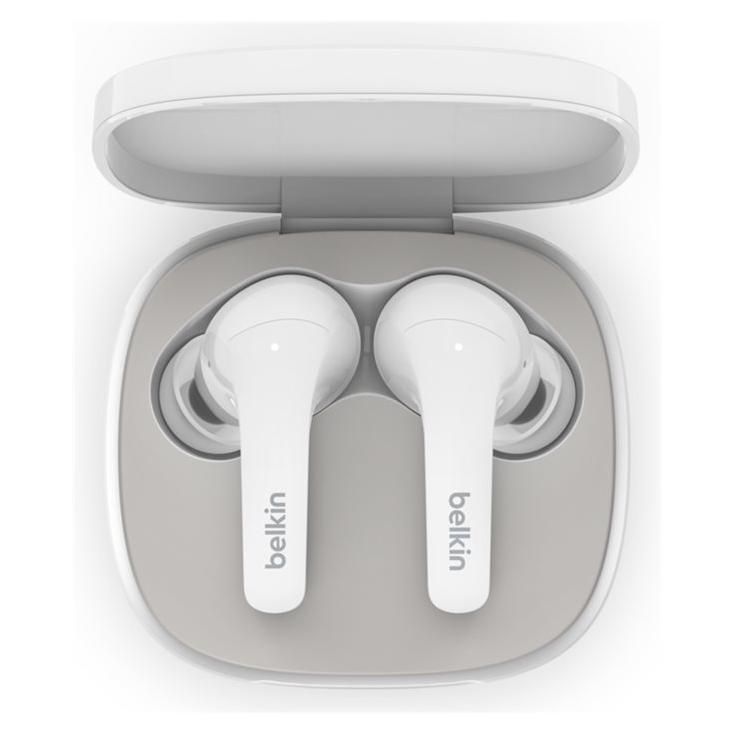 Belkin SoundForm Flow - Écouteurs sans fil avec micro - intra-auriculaire - Bluetooth - Suppresseur de bruit actif - blanc