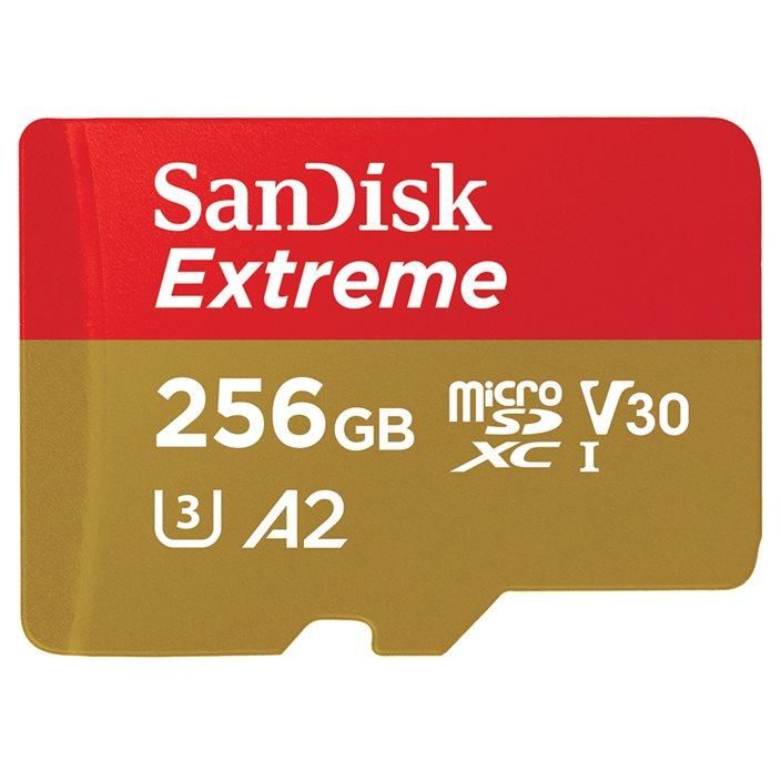 SanDisk Extreme - Carte mémoire flash - 256 Go - A2 / Video Class V30 / UHS-I U3 / Class10 - microSDXC UHS-I