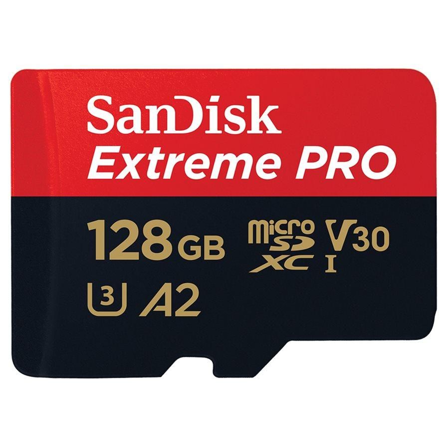 SanDisk Extreme Pro - Carte mémoire flash (adaptateur microSDXC vers SD inclus(e)) - 128 Go - A2 / Video Class V30 / UHS-I U3 / Class10 - microSDXC UHS-I