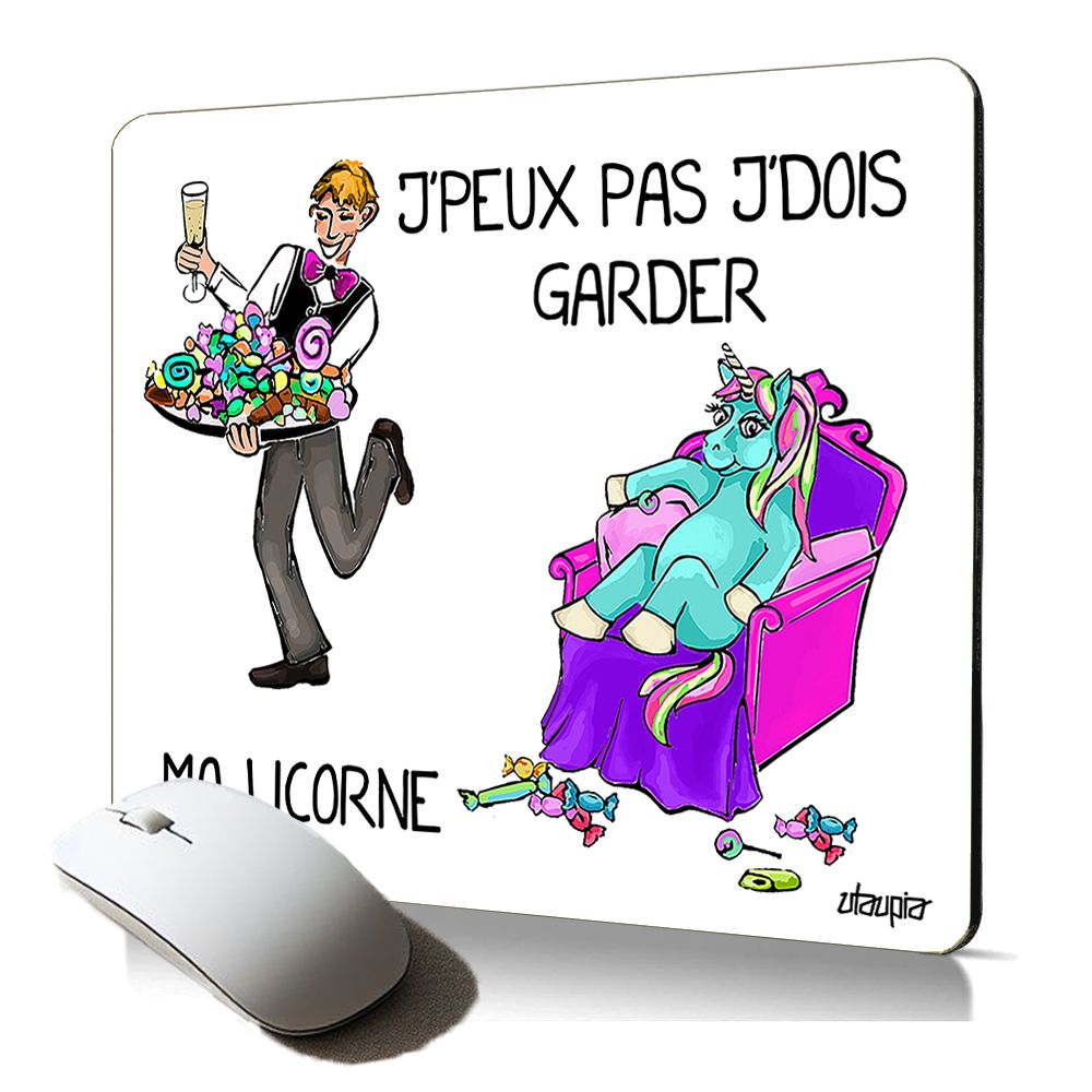 tapis de souris souple j'peux pas j'dois garder ma licorne cadeau de noel original drole humour de qualité antiderapant