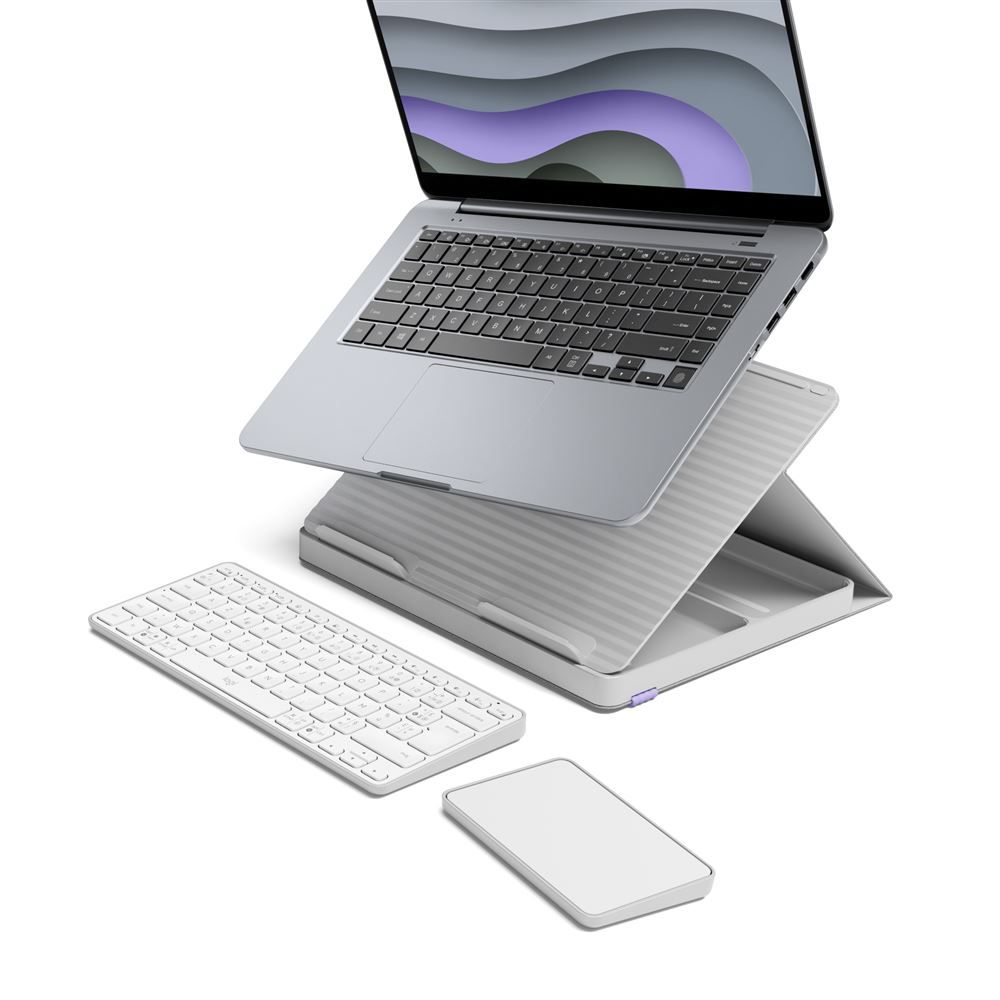 KIT DE TÉLÉTRAVAIL CLAVIER SANS FIL AZERTY LOGITECH CASA POP UP DESK BLANC + SUPPORT + PAVÉ TACTILE