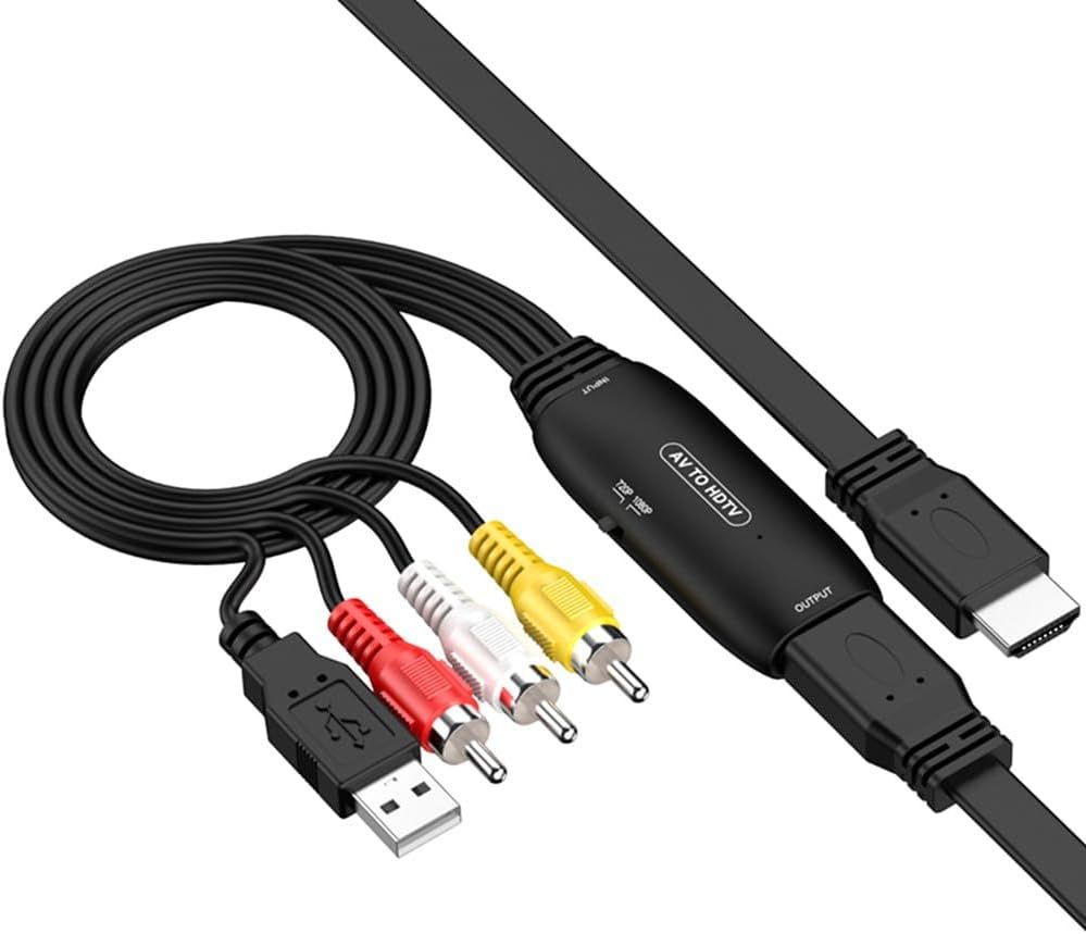 Convertisseur Rca Vers Hdmi, Adaptateur Av Vers Hdmi, Convertisseur Audio Vidéo Rca Vers Hdmi Pour Xbox, Ps1, Ps2, Ps3, N64, Wii, Magnétoscope, Vhs, Stb, Tv, (Câble Av&Hdmi Inclus)