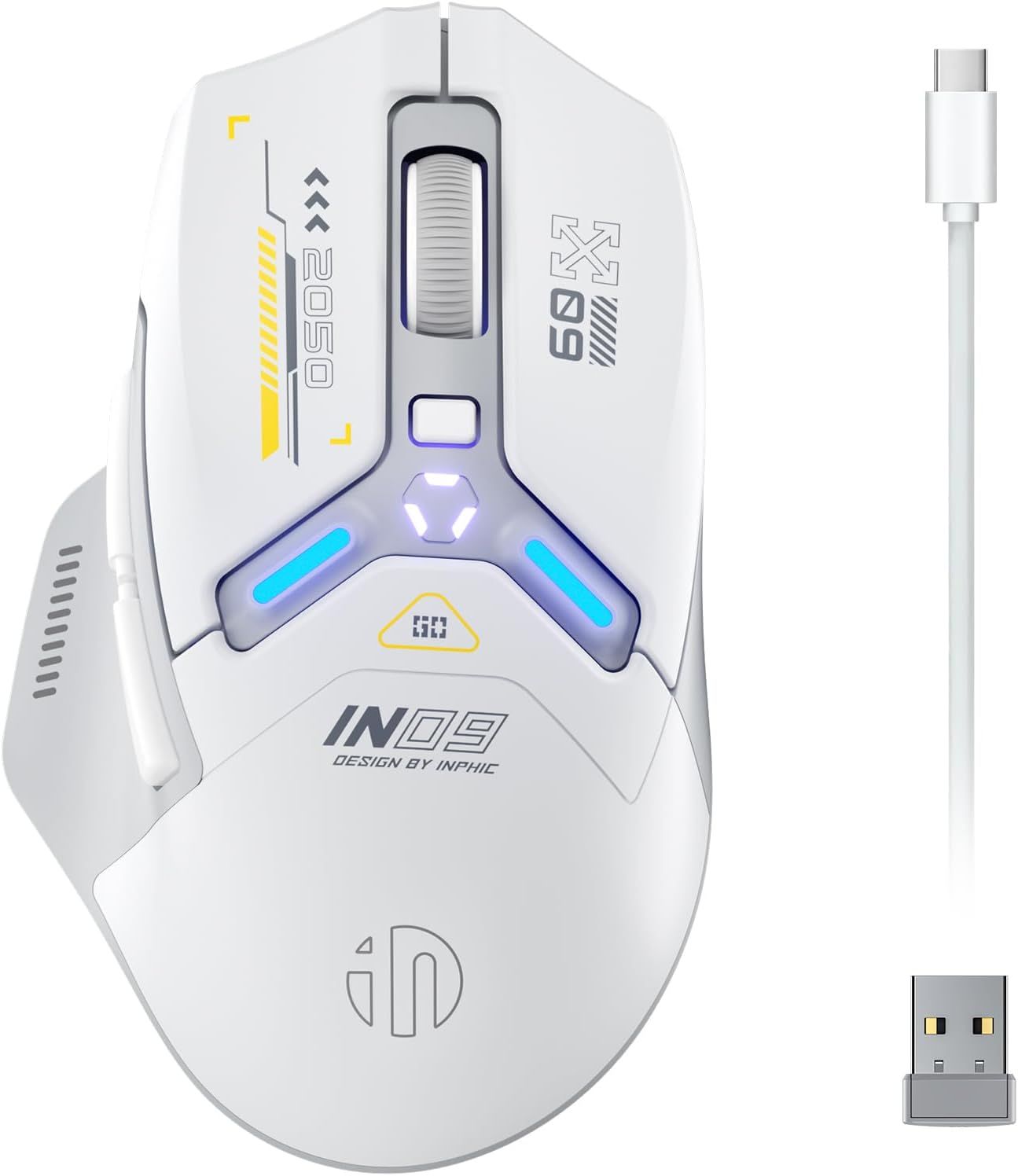 IN9 Souris Gamer sans Fil 10000 DPI Souris Gaming Filaire Programmables,Tri-Mode 2.4 G/USB-C/Bluetooth 5.0 Ergonomique Souris Gaming Rechargeable avec Éclairage RVB Personnalisable