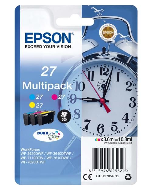 Epson 27 Multi-Pack - Pack de 3 - 10.8 ml - jaune, cyan, magenta - original - emballage coque avec alarme radioélectrique/ acoustique - cartouche d'encre - pour WorkForce WF-3620, WF-3640...