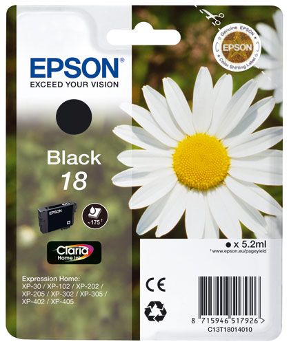 Epson 18 (Pâquerette) T1801 - Cartouche d'encre Noir originale - 5.2 ml