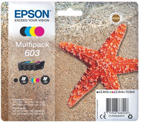Epson 603 Multipack (étoile de mer) - Pack de 4 cartouches d'encre - noir, jaune, cyan, magenta - Pour Expression Home XP