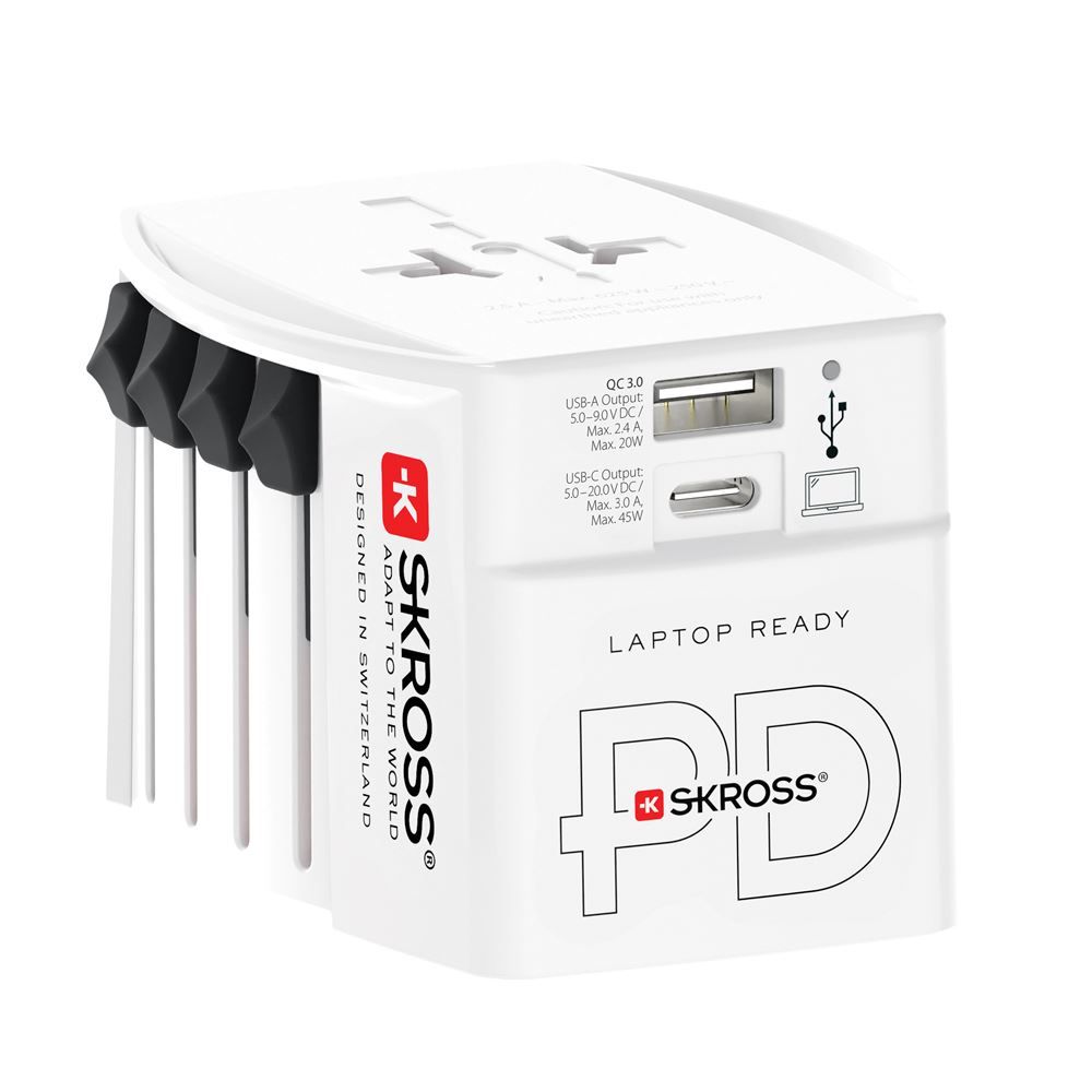 Adaptateur et convertisseur Skross Adaptateur 150 pays+ sortie USB + sortie Type C 65 watts + câble high speed charging 160 cm