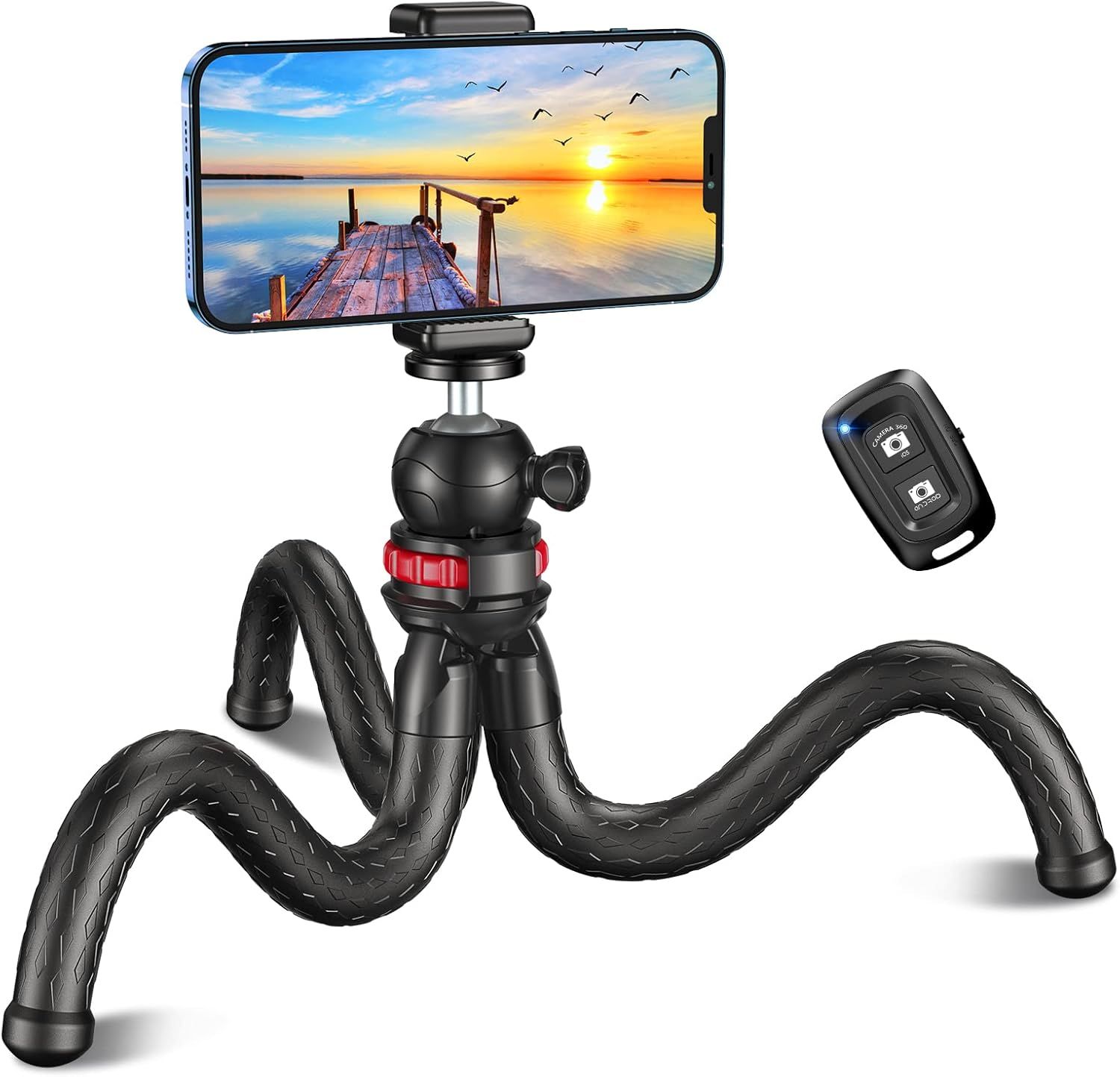 Trepied Smartphone, Rotatif à 360° Flexible Mini Trepied pour Appareil Photo avec Télécommande Bluetooth, Perche Selfie Trépied pour Phones, Camera & Gopro, Idéal pour Enregistrement Vidéo