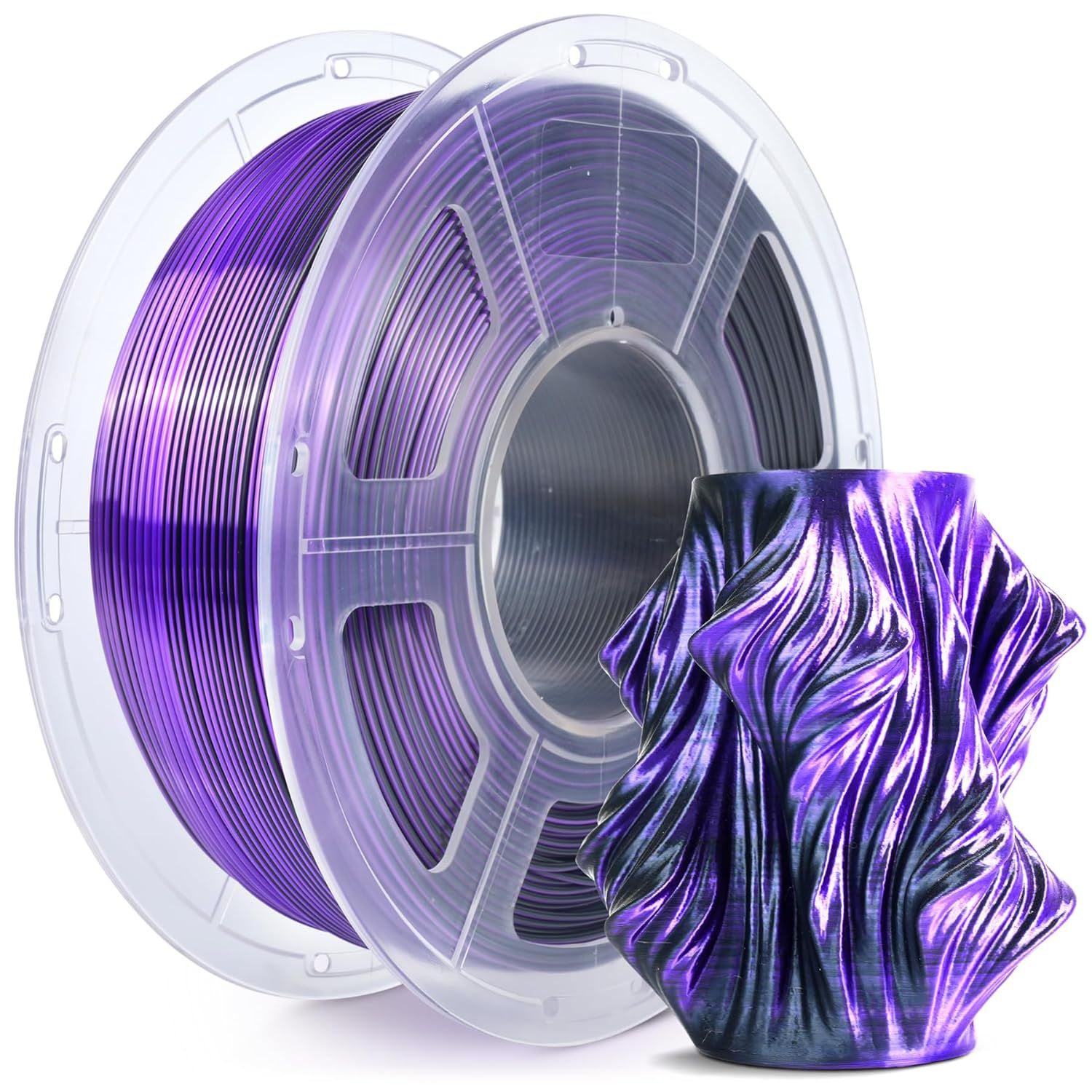 Silk PLA Plus Filament d'imprimante 3D,filament PLA+ brillant bicolore 1.75 mm,360° dévoile des couleurs variées,précision dimensionnelle+/-0.02mm,bobine de 1kg (2.2lb),Soie Noir Violet