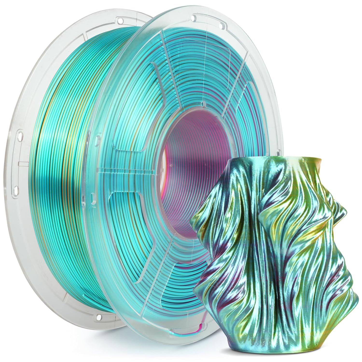 Silk PLA Plus Filament d'imprimante 3D,PLA+ brillant triple couleur 1.75mm,360° dévoile des couleurs variées,précision dimensionnelle+/-0.02mm,bobine de 1 kg (2.2lb),Rouge Jaune Vert