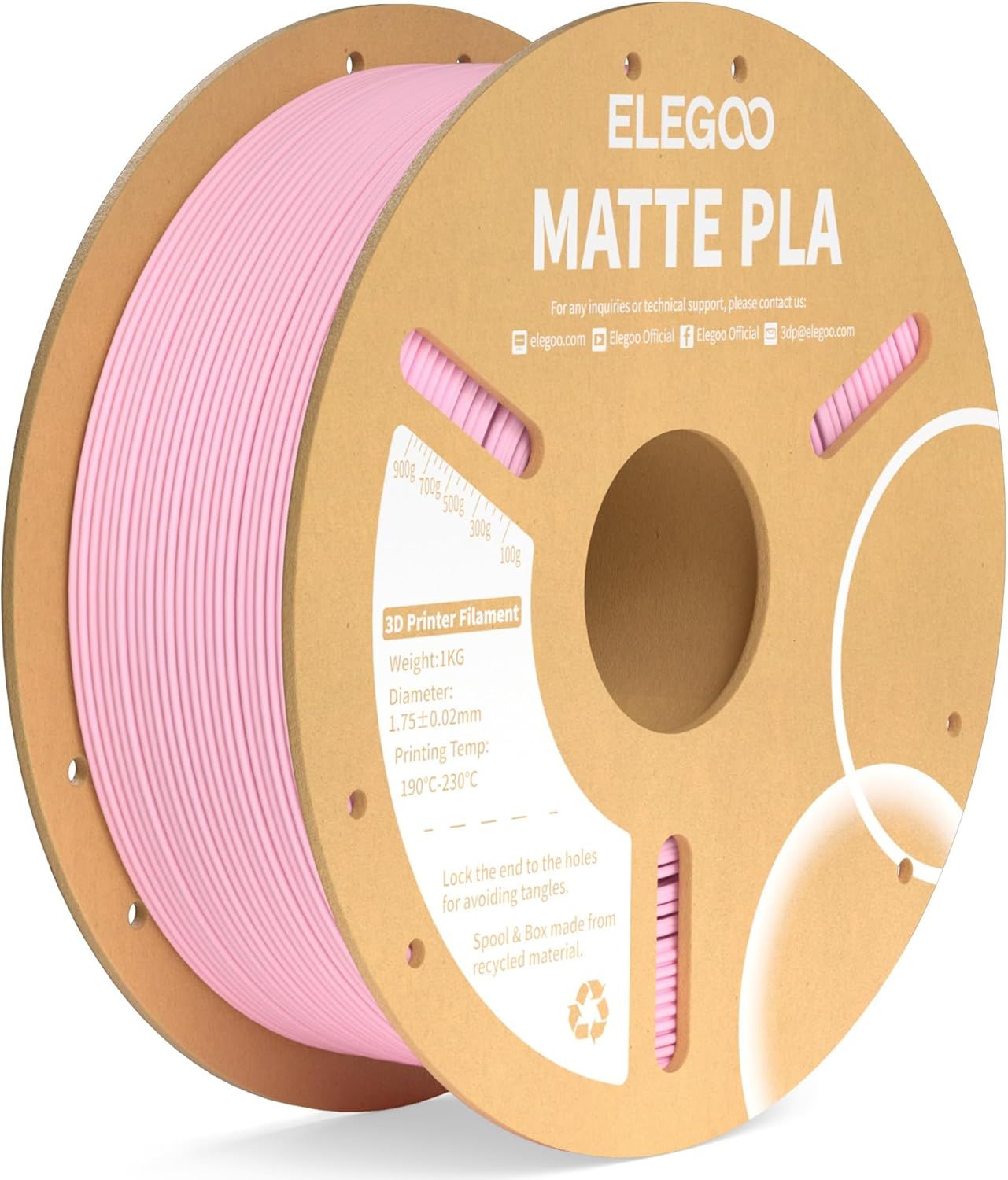 Filament PLA Rose Sakura 1KG,1.75mm Filament pour Imprimante 3D Précision Dimensionnelle+/-0.02mm,Bobine de 1kg de carton (2.2lbs) pour la plupart des Imprimantes 3D FDM