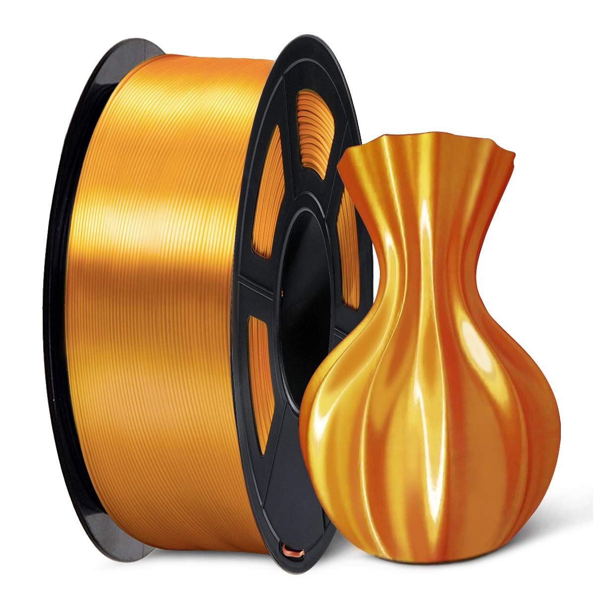 PLA Plus Silk Brillante Filament 1.75mm pour Imprimante 3D,Silk PLA+ Filament avec Finition Lisse et Soyeuse,Bon Rendu,Précision Dimensionnelle+/-0.02mm,Bobine de 1kg(2.2lbs),Silk Laiton