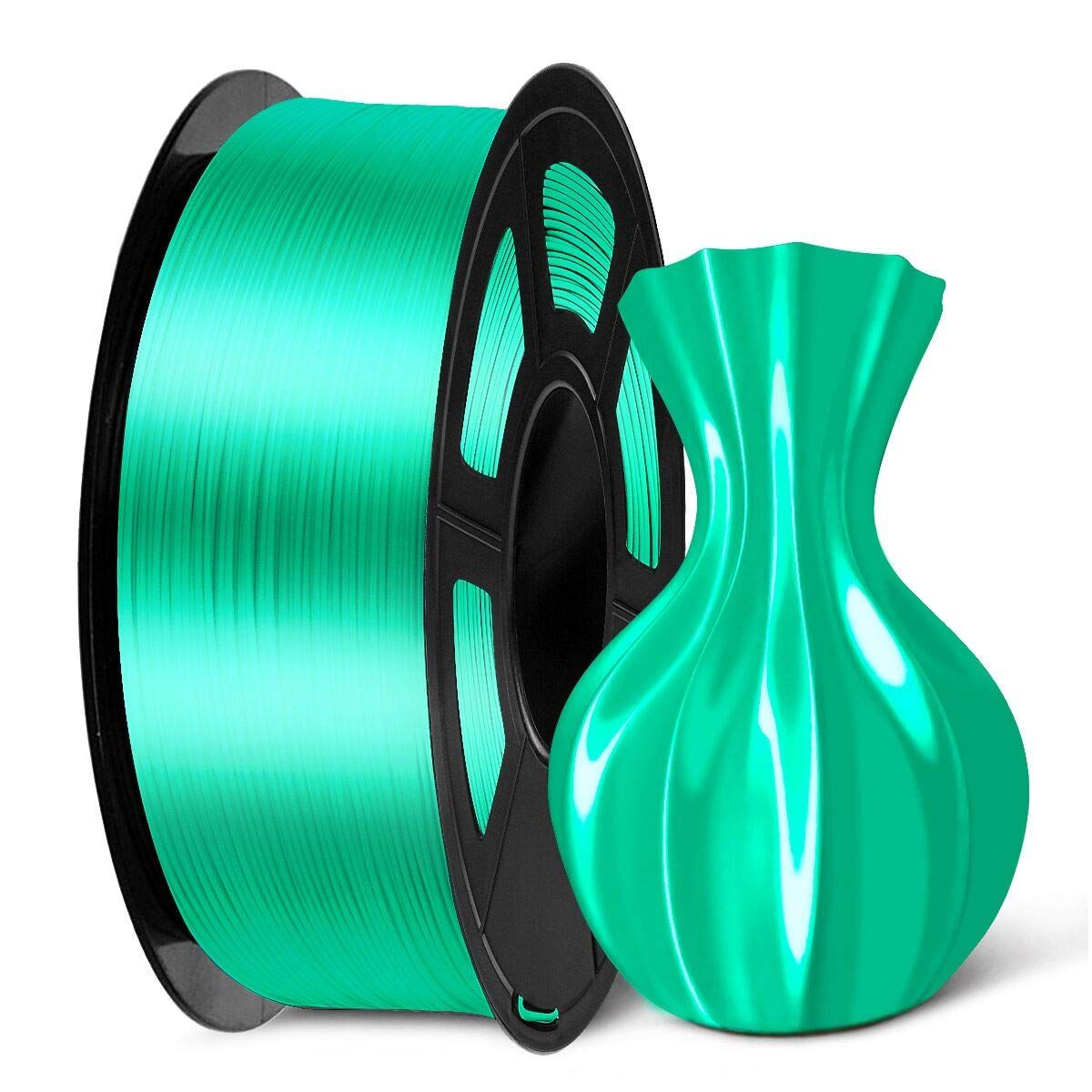 PLA Plus Silk Brillante Filament 1.75mm pour Imprimante 3D,Silk PLA+ Filament avec Finition Lisse et Soyeuse,Bon Rendu,Précision Dimensionnelle+/-0.02mm,Bobine de 1kg(2.2lbs),Silk Vert