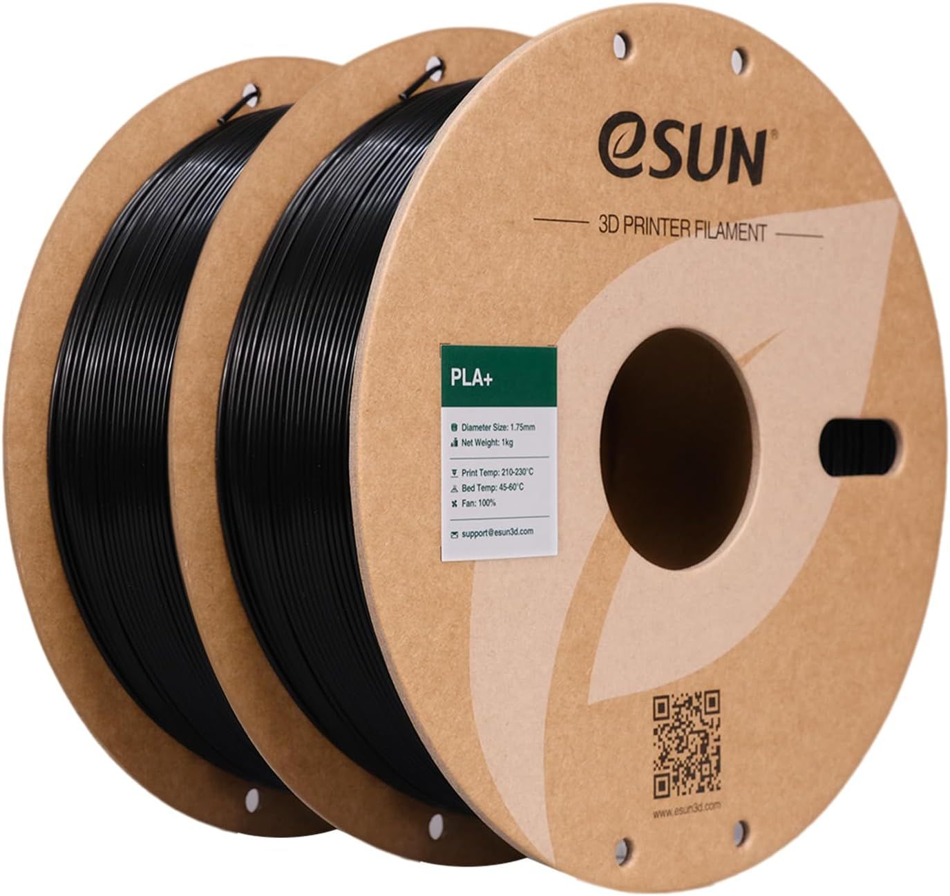 PLA+ Filament 1.75mm,Renforcé Ténacité Filament PLA Plus,Précision Dimensionnelle+/-0.03mm,1KG par Bobine,2 Bobines pour Imprimante 3D,Noir et Noir