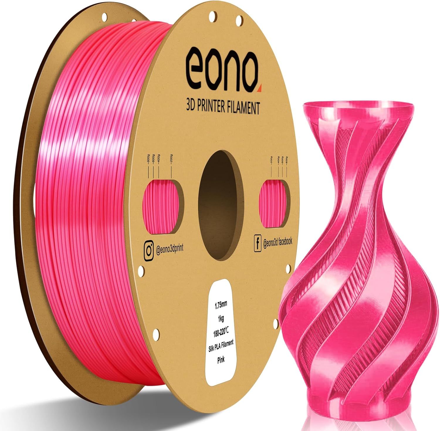 Filament PLA pour imprimante 3D,effet soie,idéal pour impression dâ¿éléments décoratifs à finition brillante et lisse,diamètre de 1,75 mm,1 kg (Rose)