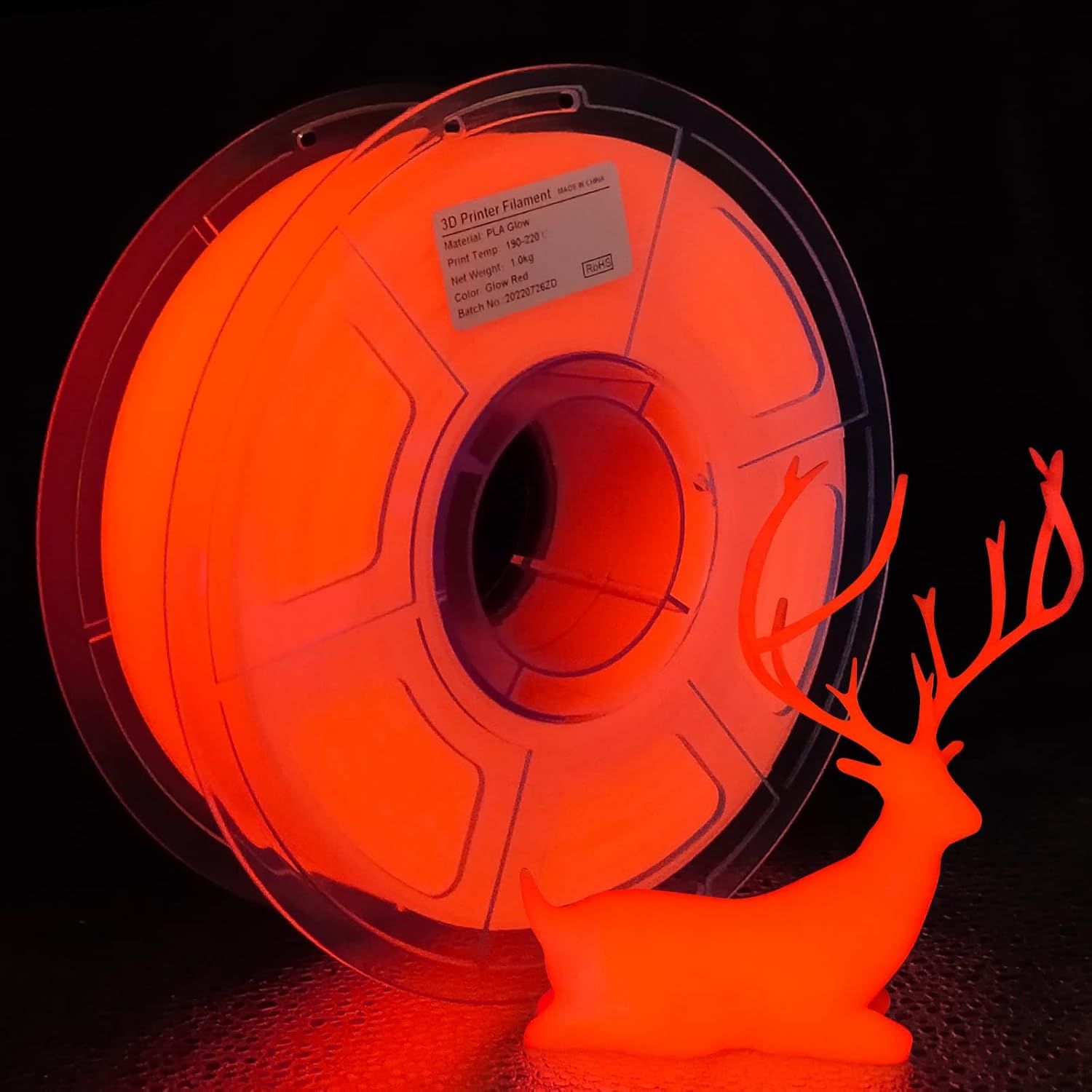 Filament PLA 1.75 Glow in the Dark,1KG Bobine PLA 3d Printer Filament Rouge Glow Fil pour Imprimante 3D,Précision Dimensionnelle+/-0,03 mm