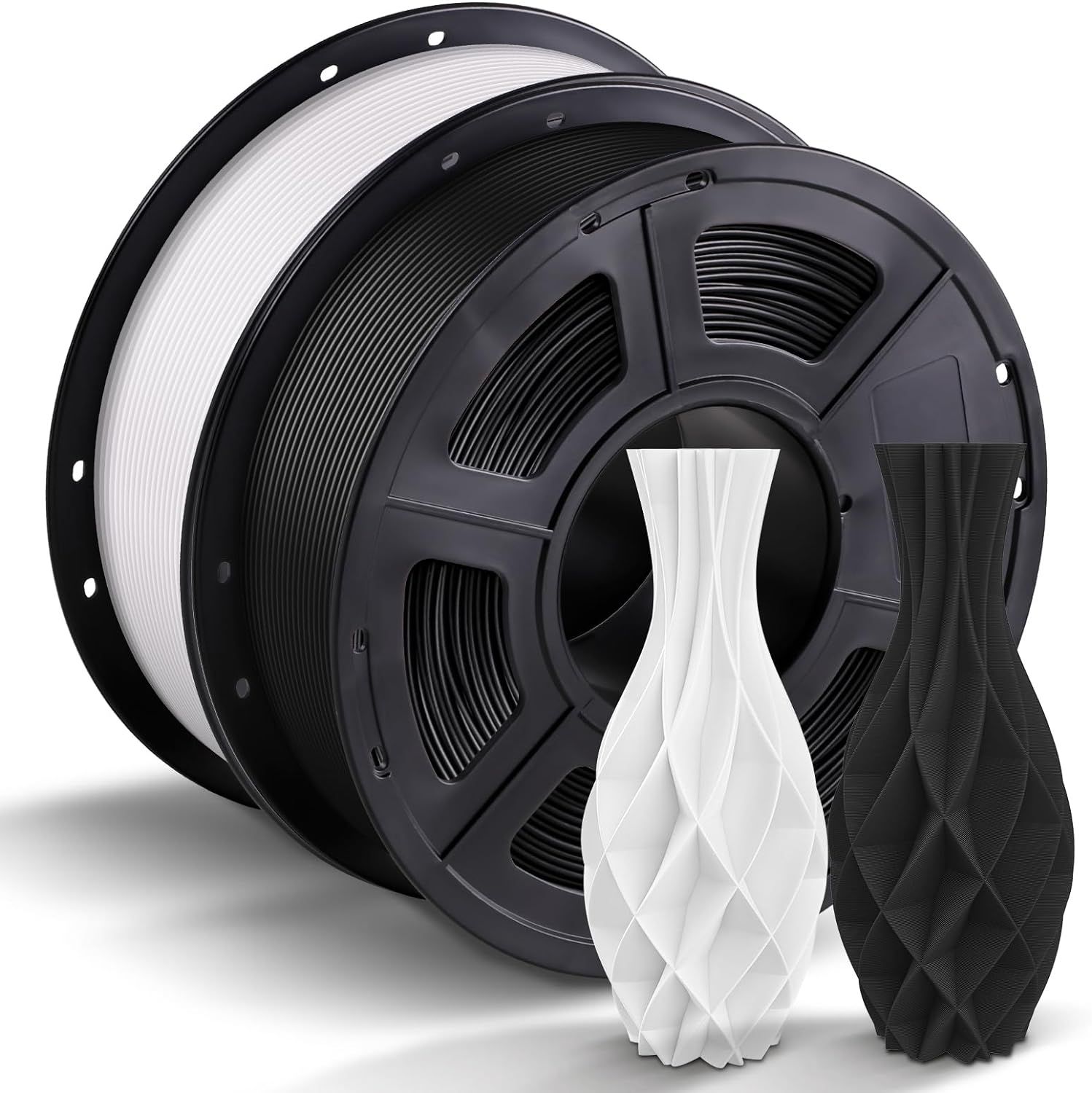 Filament 1.75 PLA,2kg Bobine PLA Filament pour Imprimante 3D (Noir+Blanc-2pcs)