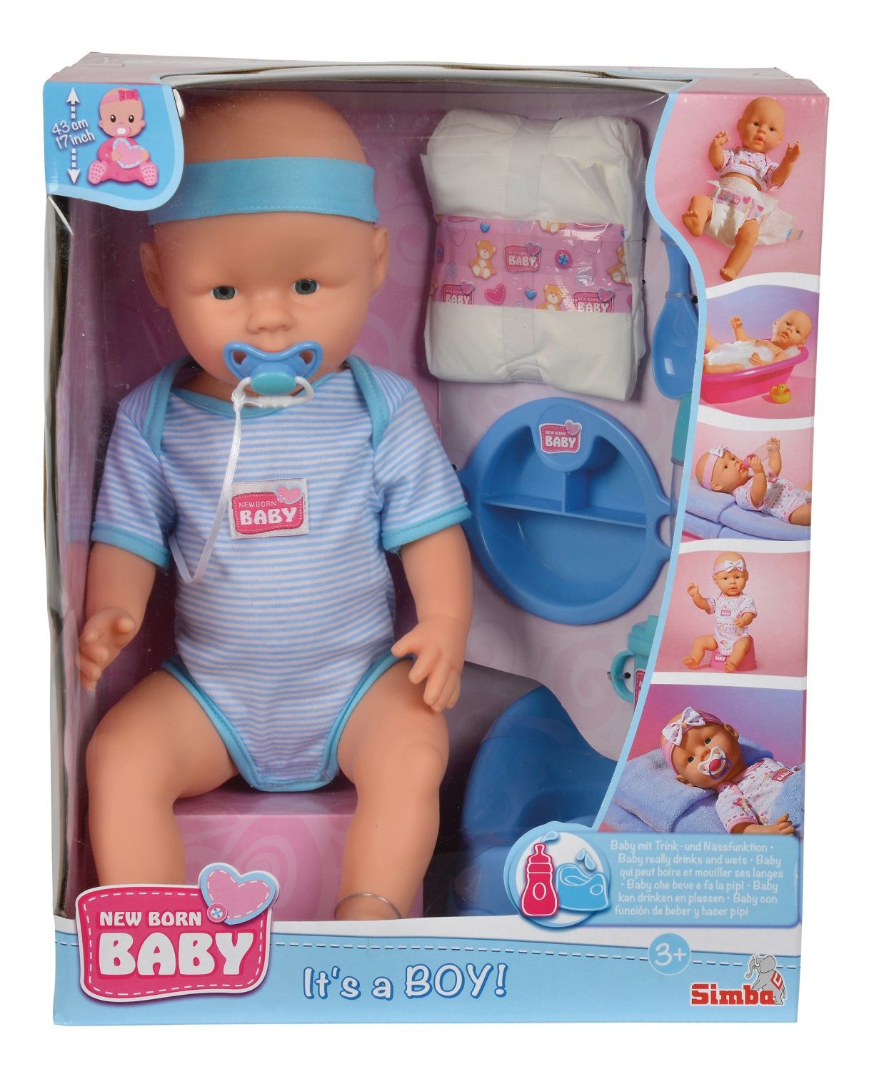 Poupon NEW BORN BABY 43cm Boit et Fait Pipi Accessoires Inclus - vue 2