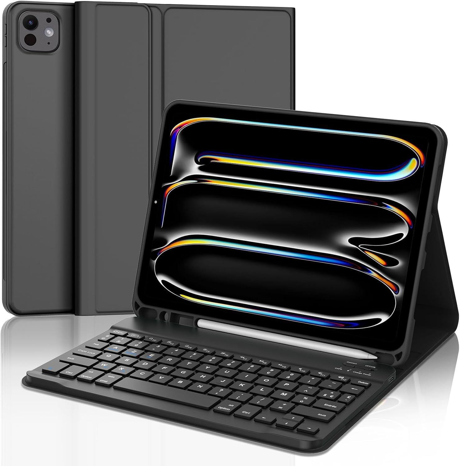 Etui Clavier Pour Ipad Pro 11"" (M4) 2024, Coque Avec Azerty Français Clavier Pour Ipad Pro 11, Bluetooth Magnétique Détachable Avec Fente Pour Stylo Pour Ipad Pro 11"", Noir