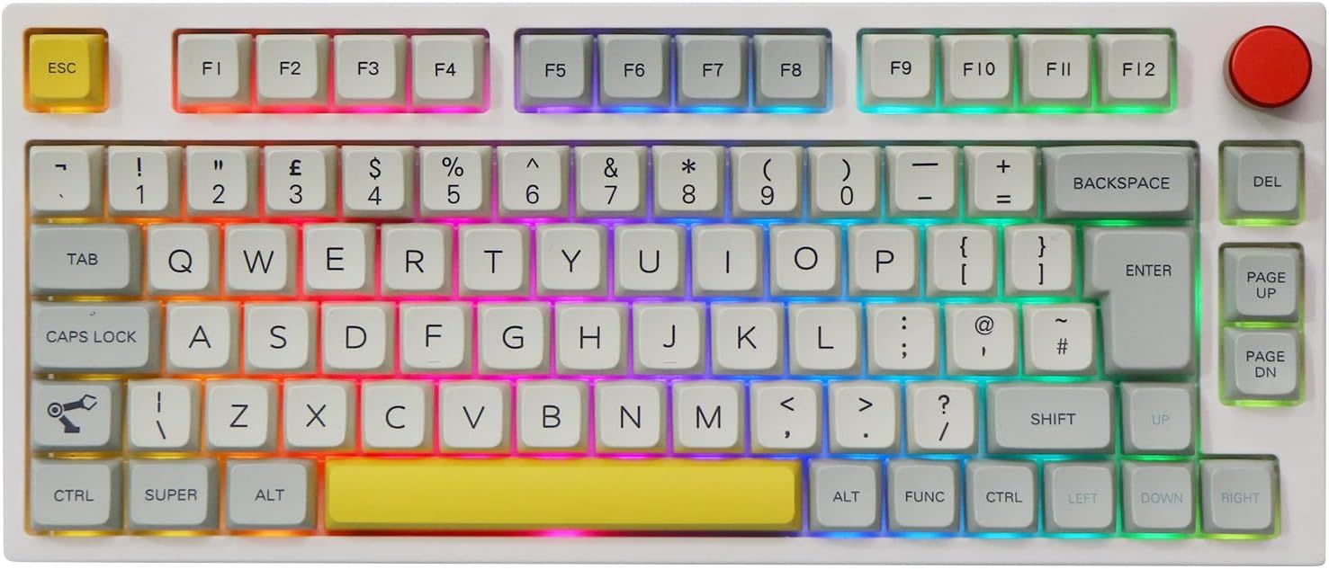 Theory Th80 Pro Iso(Uk) 75% Hot Swap Rgb 2,4 Ghz/Bluetooth 5.0/Clavier Mécanique Filaire, Clavier De Jeu Programmable Avec Touches Mda Pbt Pour Win/Mac/Ps4/Ps5/Xbox (Flamingo Switch)