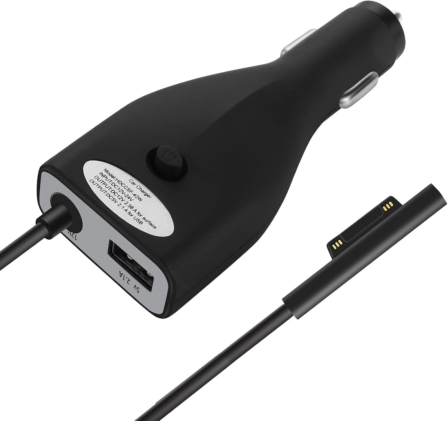 Sisyphy Surface Pro Chargeur de Voiture, Compatible avec Microsoft Surface Pro 3/4/5/6/7, Surface Go 4/3/2/1, Surface Laptop 5/4/3/2/1, Port USB 5V 2,1A Inclus, Alimentation 42W 12V 2,58A