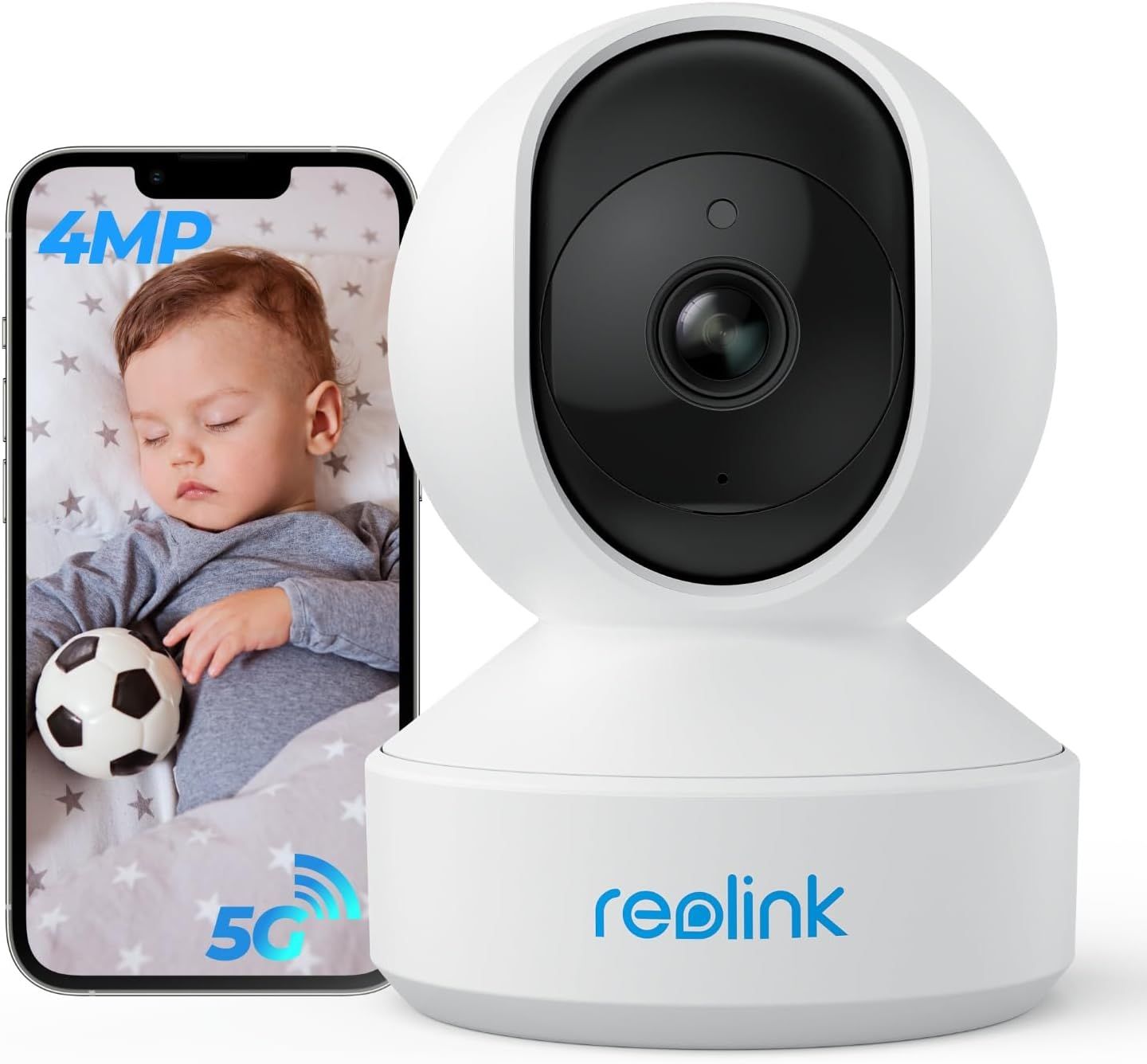 4MP Pan Tilt Caméra Surveillance WiFi Interieure, Caméra IP 2,4GHz/5GHz, Audio Bidirectionnel, Caméra Interieur Détection de Mouvement pour Bébé, Aîné, Animal Cloud, E1 Pro