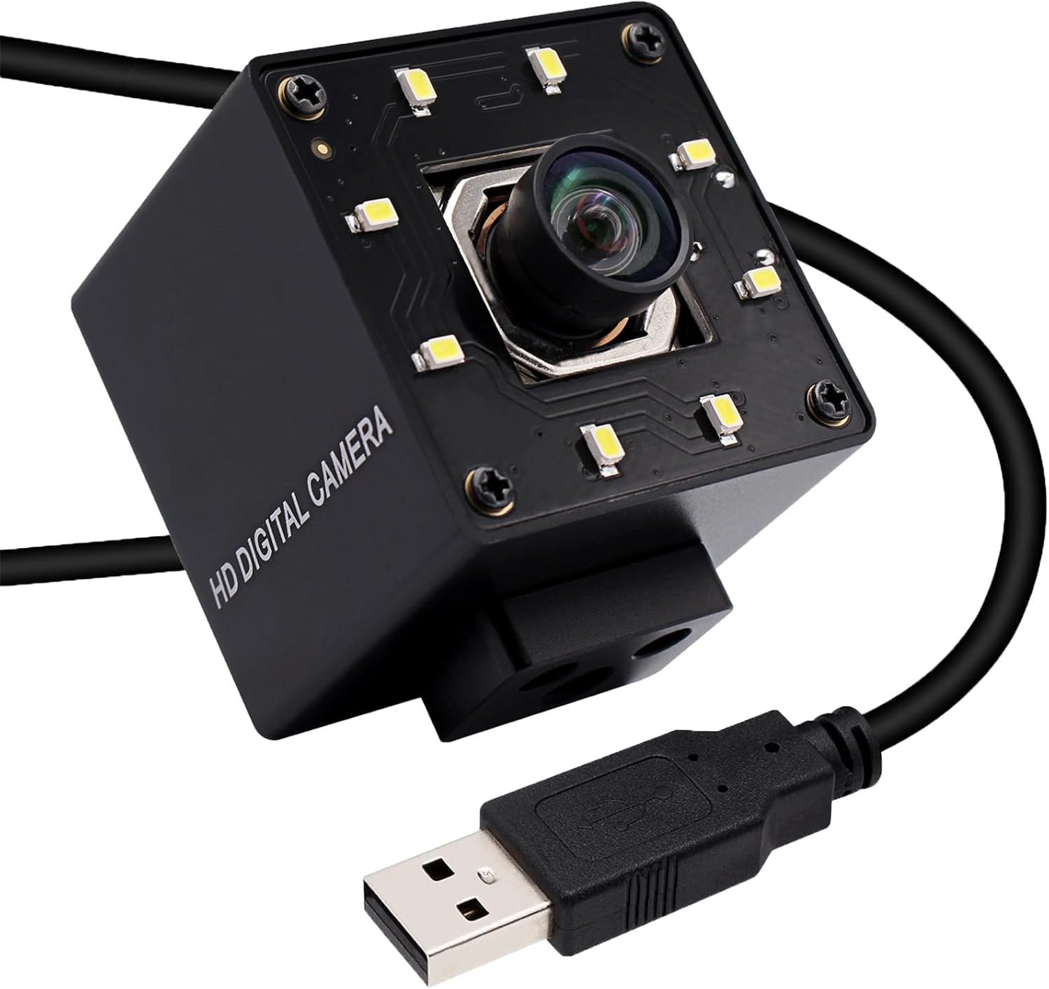 Auto Focus Caméra USB 4K 30pfs UHD pour Ordinateur avec capteur IMX415, 100 ° Pas de Distorsion Mini caméra avec éclairage LED pour enseignement en Ligne/réunion/Streaming en Direct, Plug&Play