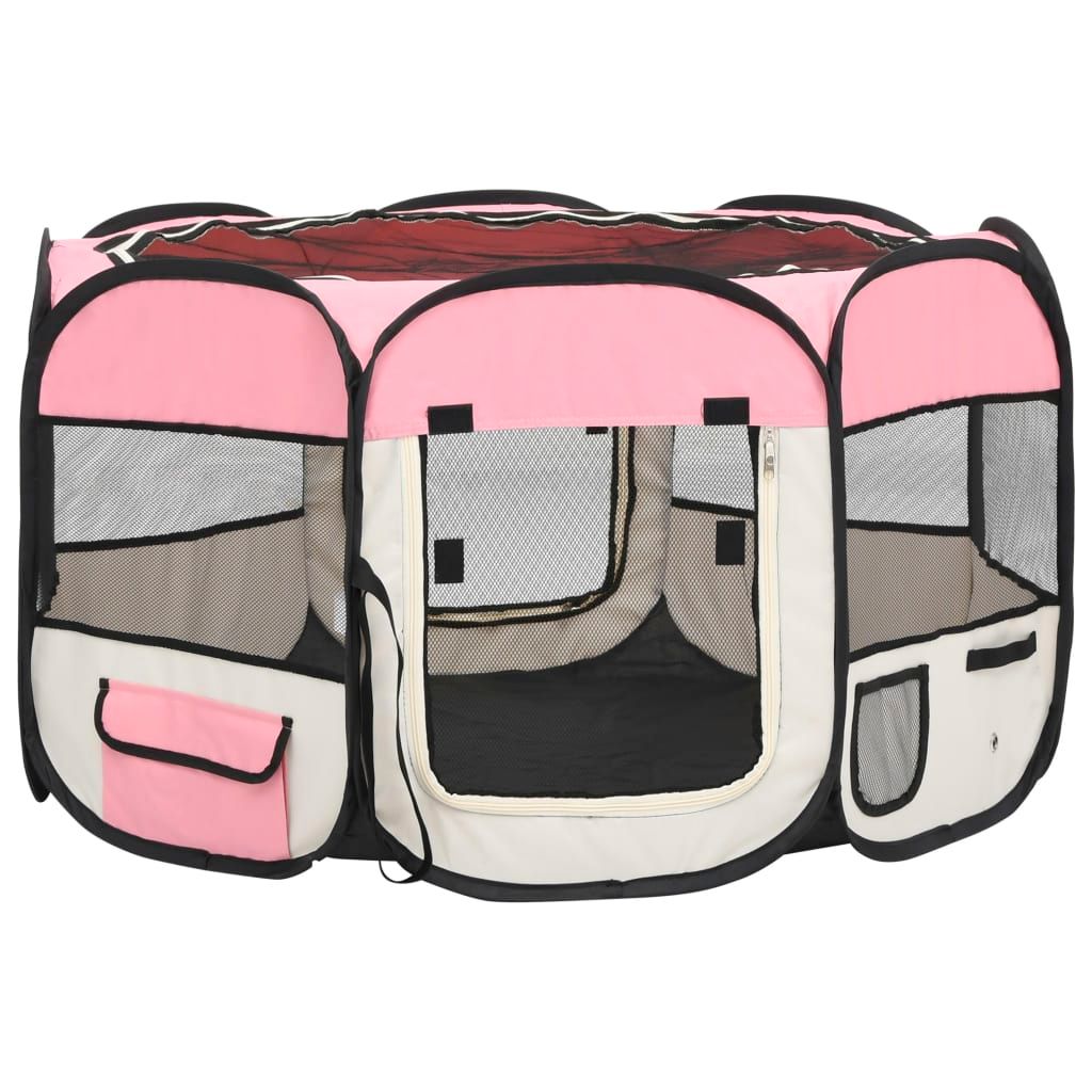 Meilleurs prix pour Vidaxl Parc Pliable Pour Chien Avec Sac De Transport Rose 110x110x58cm