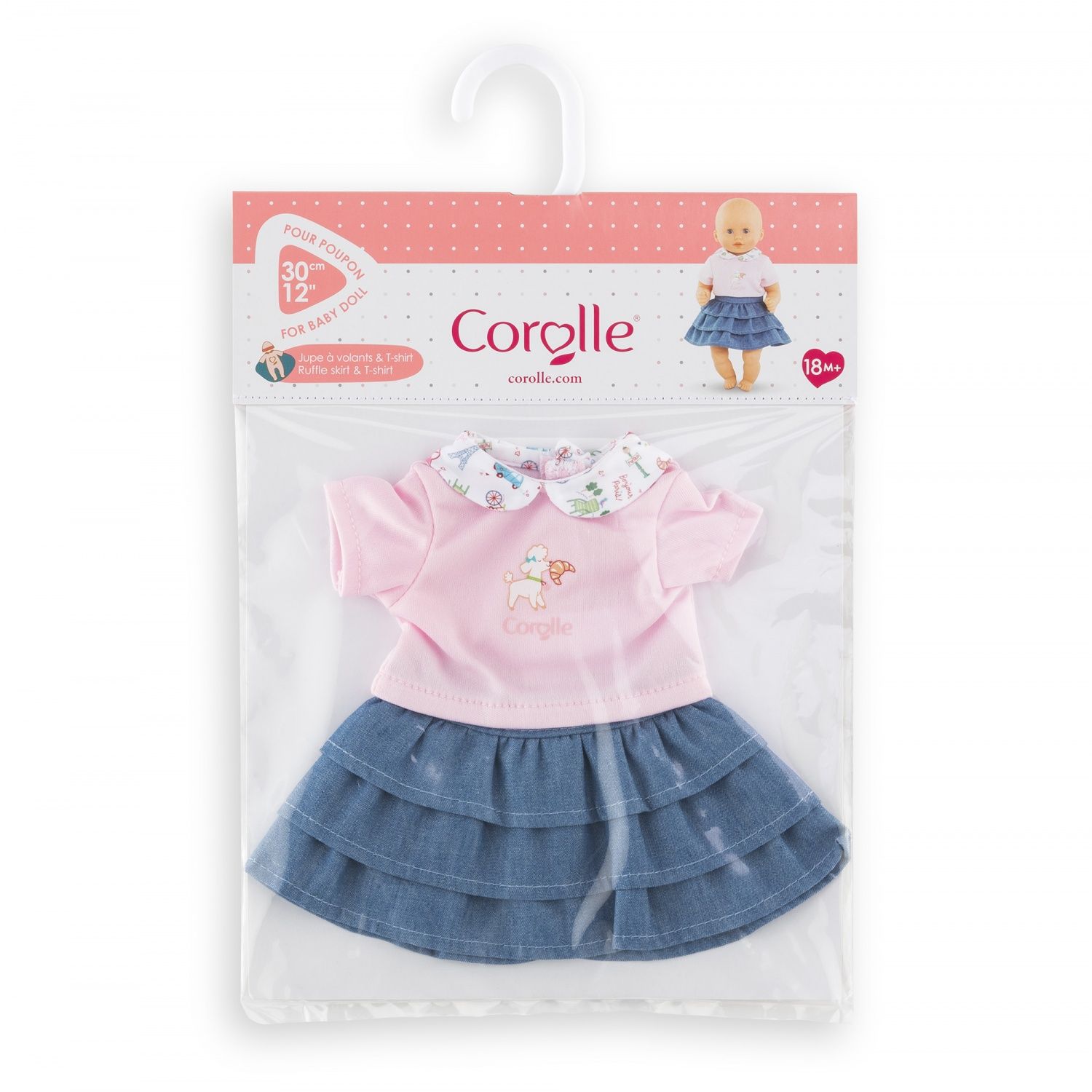 Vêtement pour poupon 30 cm : T shirt et jupe Week end à paris Corolle