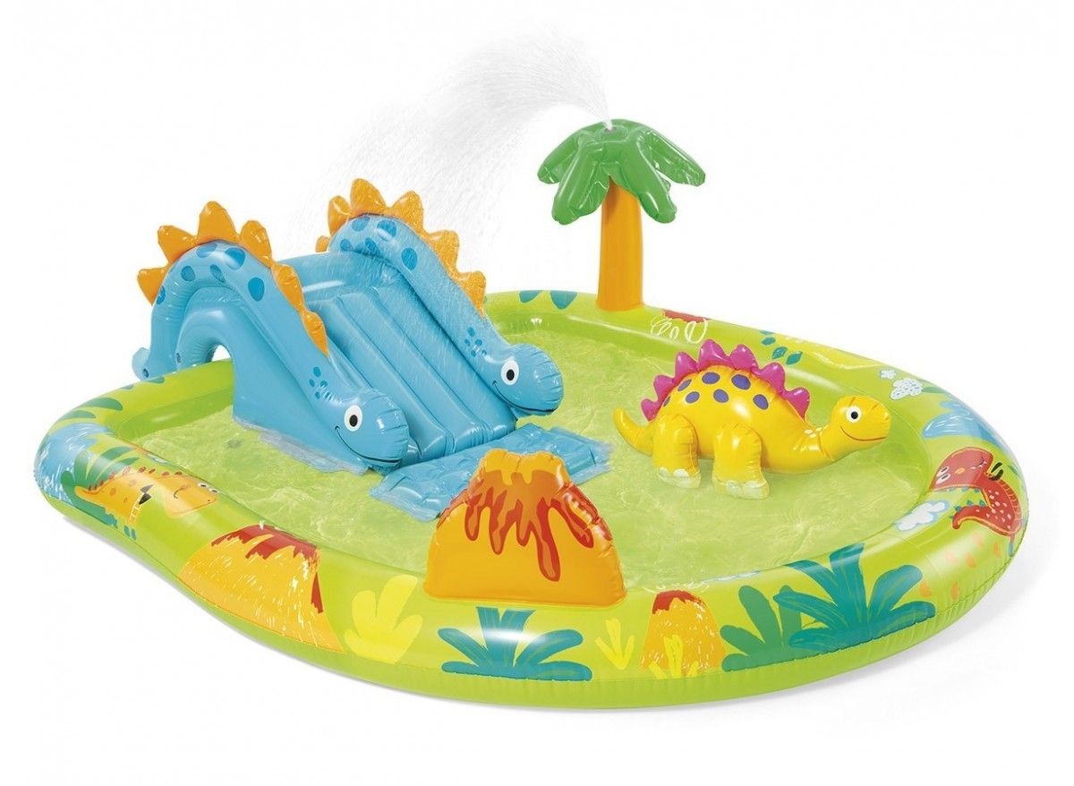 Aire de jeux gonflable INTEX Petit Dino 143 Litres + 191 x 152 x 58 cm Inclus : toboggan fontaine dino gonflable - vue 2