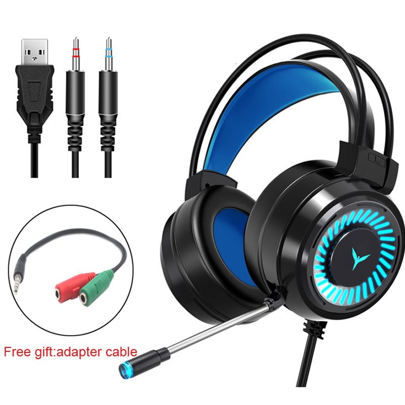 Casque Gamer Casque de musique de jeu avec microphone Lumiere colorée Écouteurs filaires Son stéréo pour ordinateur PC Xbox PS4-3.5mm-noir