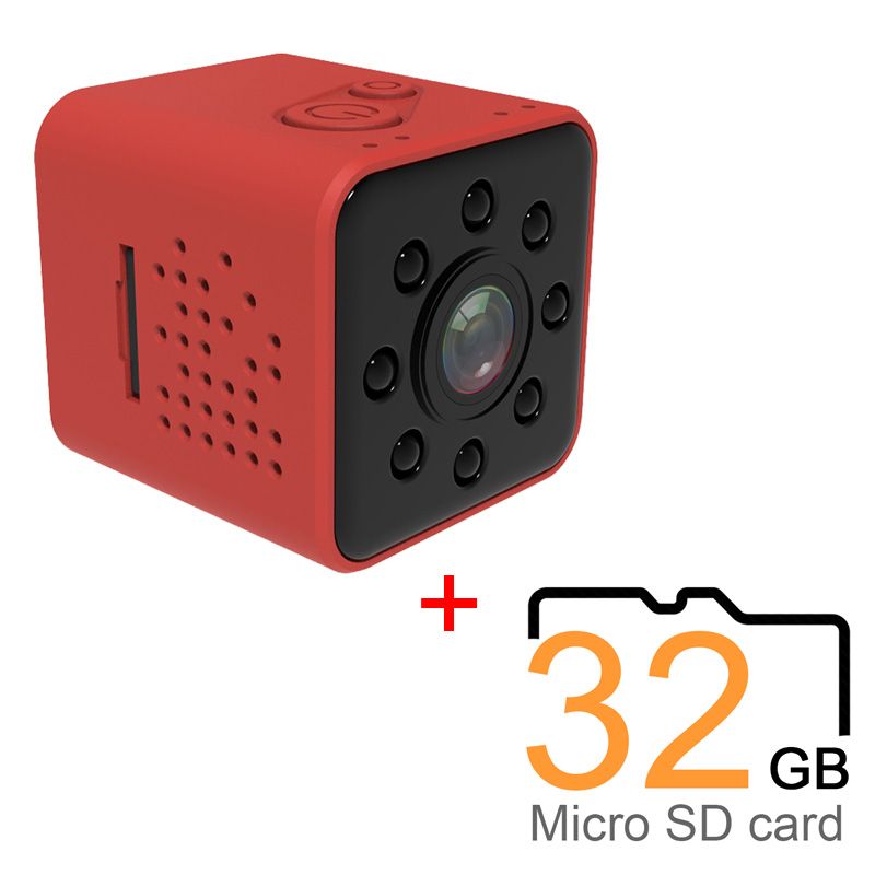 SQ23 Mini Caméra WiFi Vision Nocturne 1080P Hotspot Sans Fil Moniteur a Distance Téléphone App Détection de Mouvement DVR Caméscope Piege Photo, Rouge - 32 Go