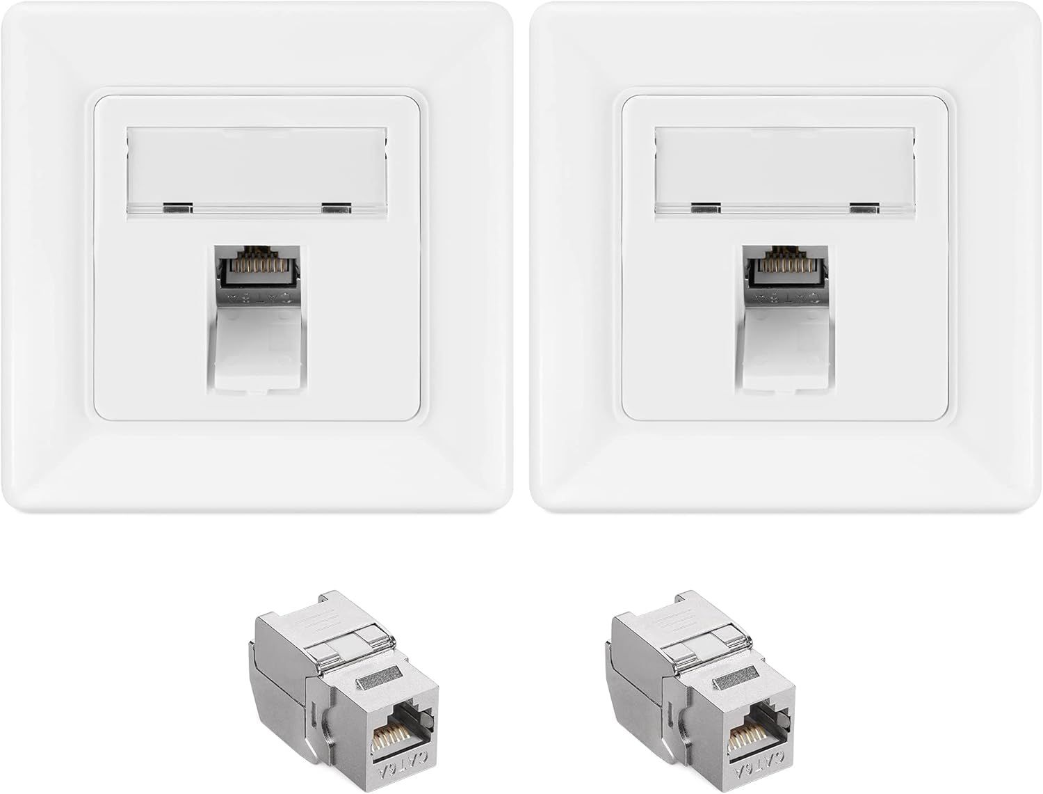 2X Module Keystone Cat 6A-Lot 2X Connecteur Module de Brassage 2X Prise Murale-Branchement Câble RJ45 avec Raccord Blindé-Snap-in