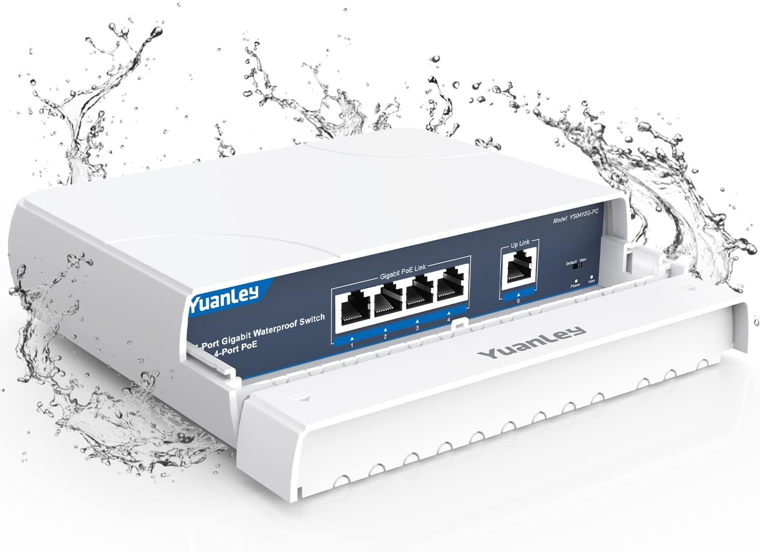 Switch PoE 4 Port Gigabit Étanche Extérieur Ethernet Non Géré Commutateur Réseau avec Fonction VLAN,Alimentation Intégrée 78W,IEEE802.3af/at et Plug & Play,Idéal pour l'extérieur