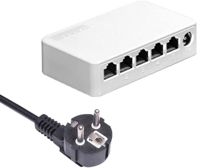 Switch Ethernet 5 Ports 100 Mbps Mini Switch Hub RJ45 Portable en Plastique Blanc avec Câble d'alimentation Prise UE