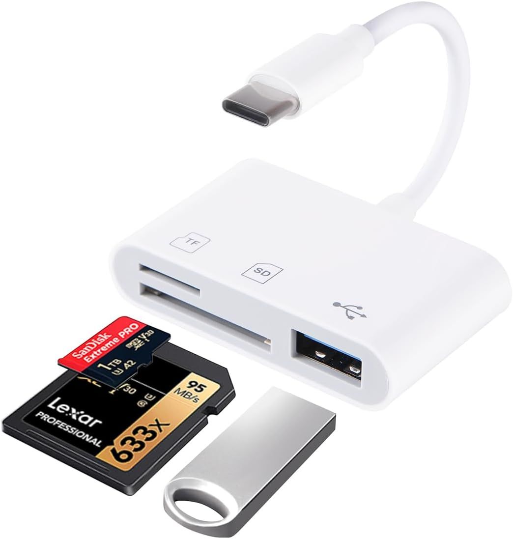 USB C Lecteur de Carte SD, Adaptateur Lecteur Carte SD USB C vers Micro SD, USB OTG Mémoire Externes pour Micro SDXC,Micro SDHC,SDXC,SDHC, Compatible pour iPhone 15 Pro, MacBook, Galaxy S20/S21