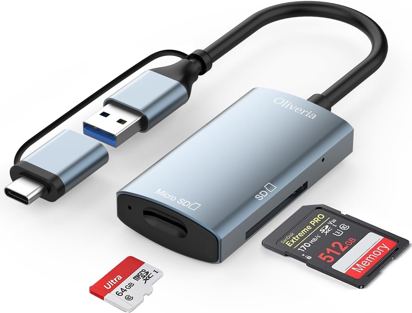 Lecteur de carte SD avec ports USB C 3.0 type C/micro SD vers TF/SD 3.0, pour iPhone 15, Samsung Galaxy S23/S23 Ultra, iPad