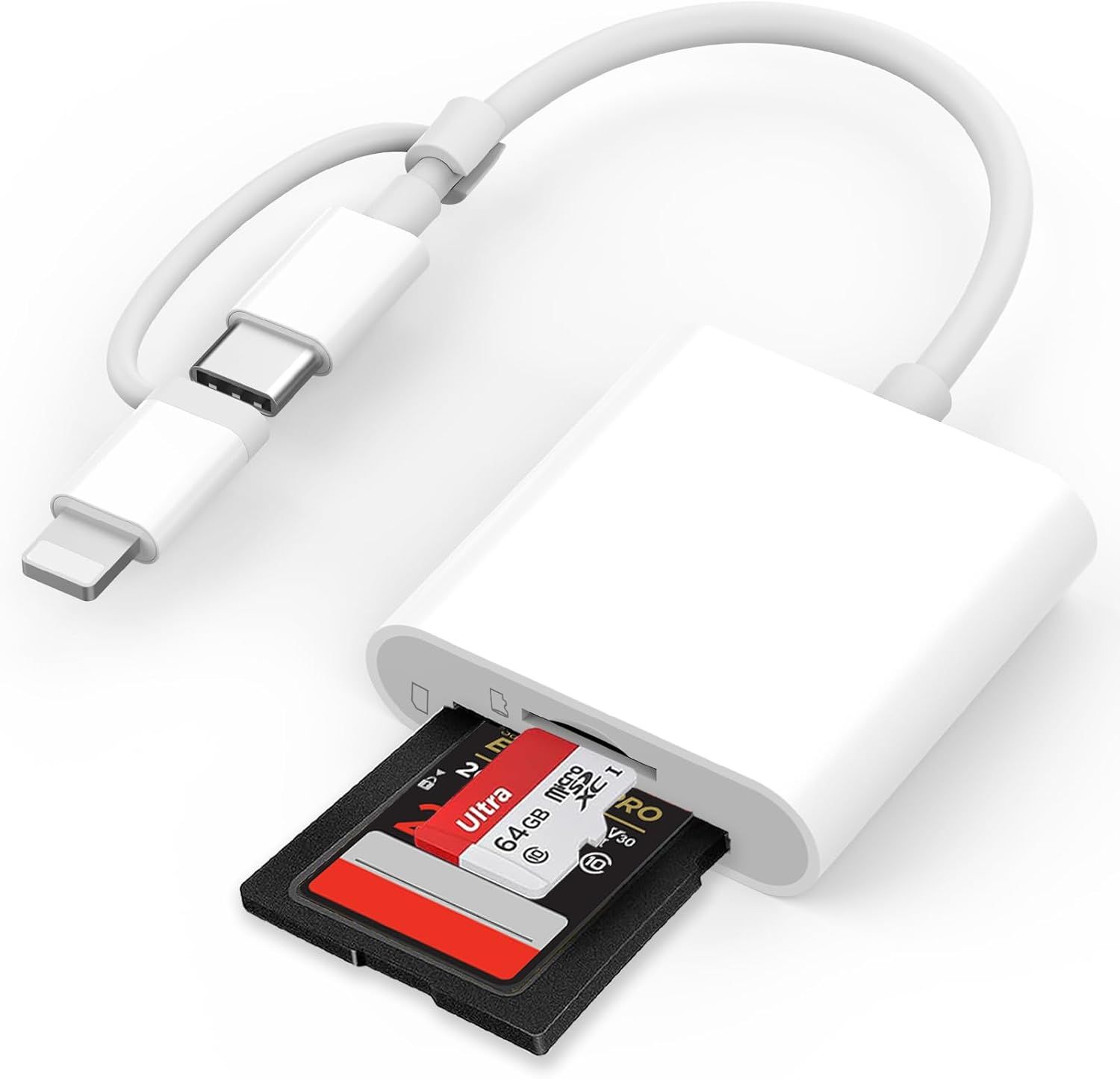 Lecteur de Carte SD pour iPhone, Double L-ightning & USB C Lecteur Carte SD avec Double Fente pour Micro SD/SD, Adaptateur Carte SD pour iPhone USB C