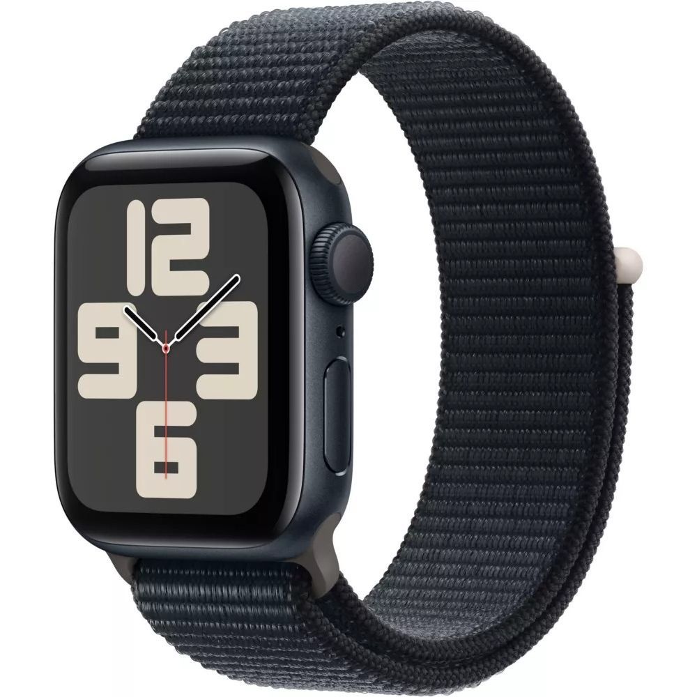 Apple Watch SE GPS + Cellular (2024) 44 mm Aluminium Minuit Bracelet Sport Texitle Encre Violette