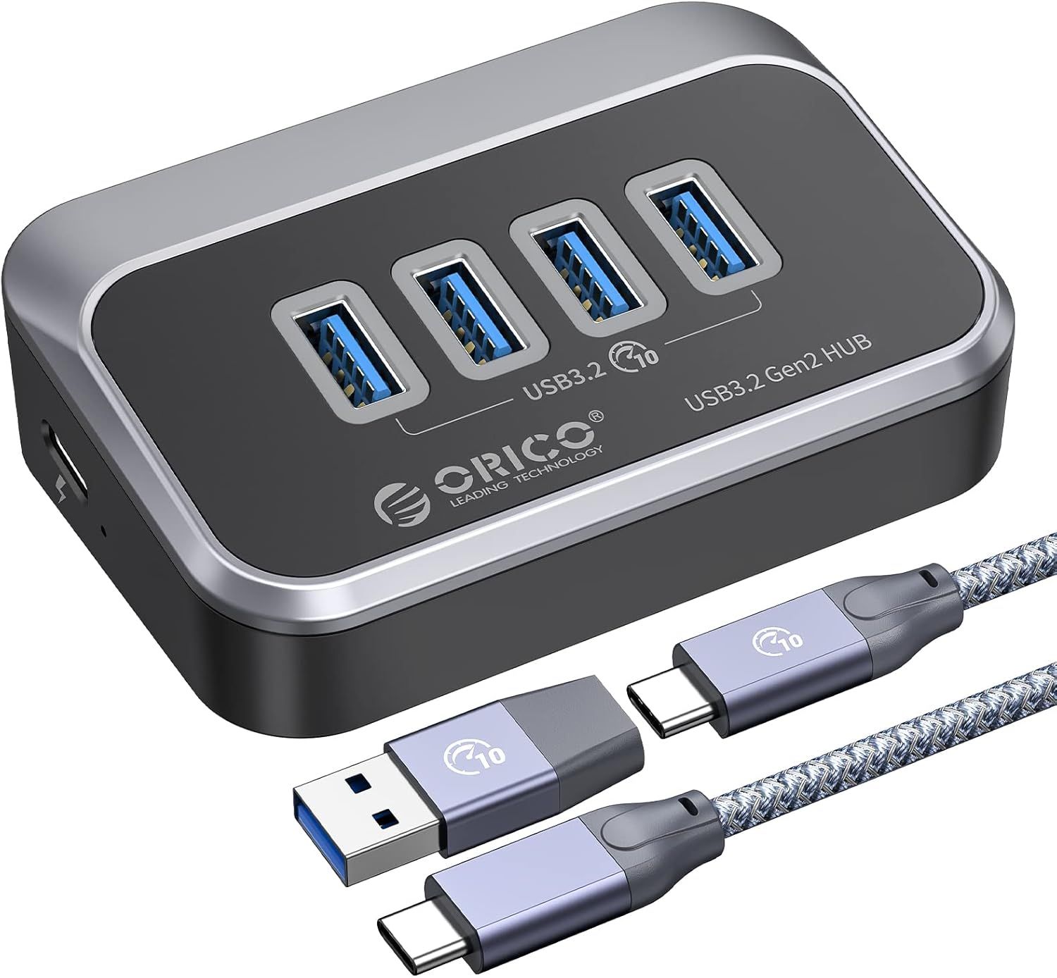 Hub Usb C, 4 Ports Usb Hub Avec Super Vitesse 10 Gbit/S, Répartiteur Usb Avec Câble De Données Usb C De 0.5 M Et Port D'Alimentation De Type C 5V/2A Pour Mac Pro/Mini, Pc, Disque Dur, Disque