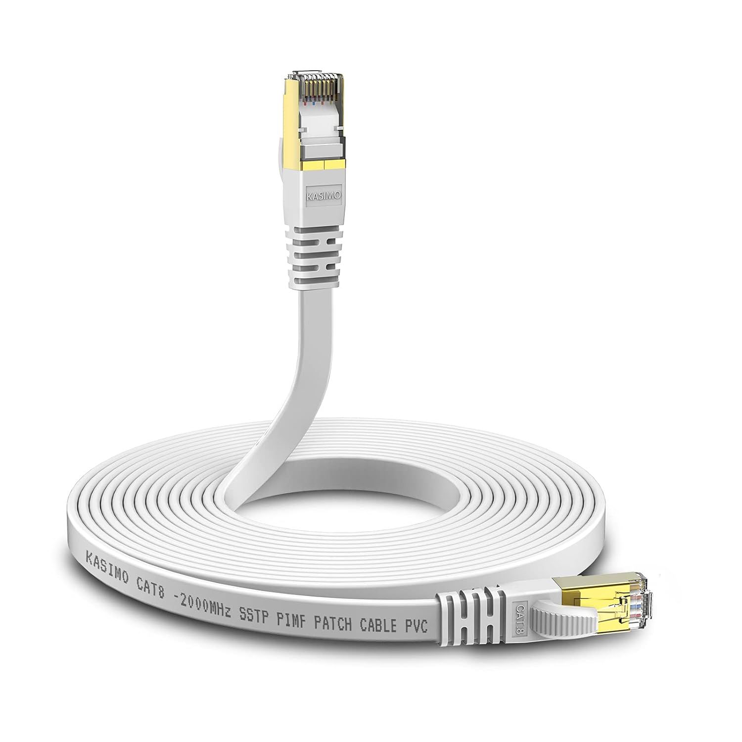 Câble Ethernet Cat 8 Plat,Câble RJ45 Avec Connecteurs Plaqués Or-Cable Réseau LAN Haut Débit 40 Gb/s-2000 MHz-1m Blanc