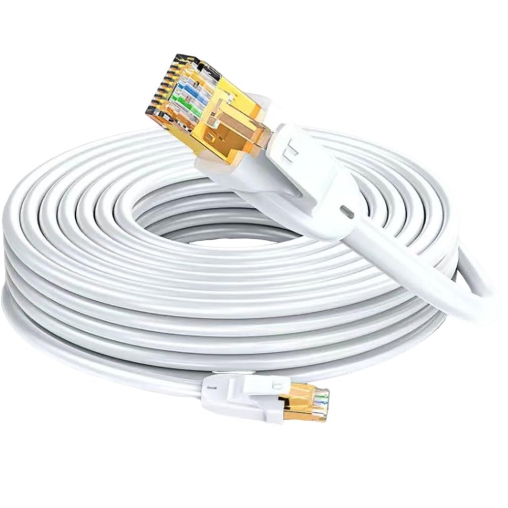 15m Cat7 Câble Réseau Ethernet RJ45,LAN/WLAN Câble Cat 7 Paire Torsadée Blindée SFTP 100% Cuivre,Câble Rond,Blanc (15M)